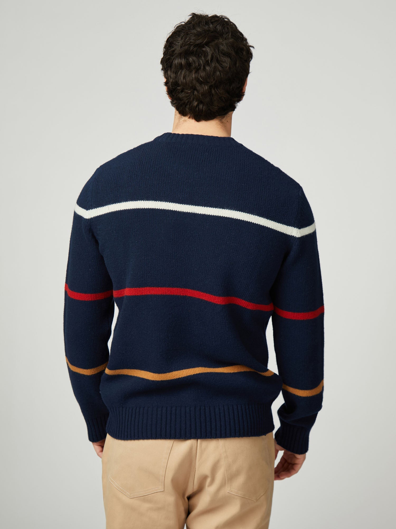 Ben Sherman - Cable Stripe Knitted Crew - Dark Navy