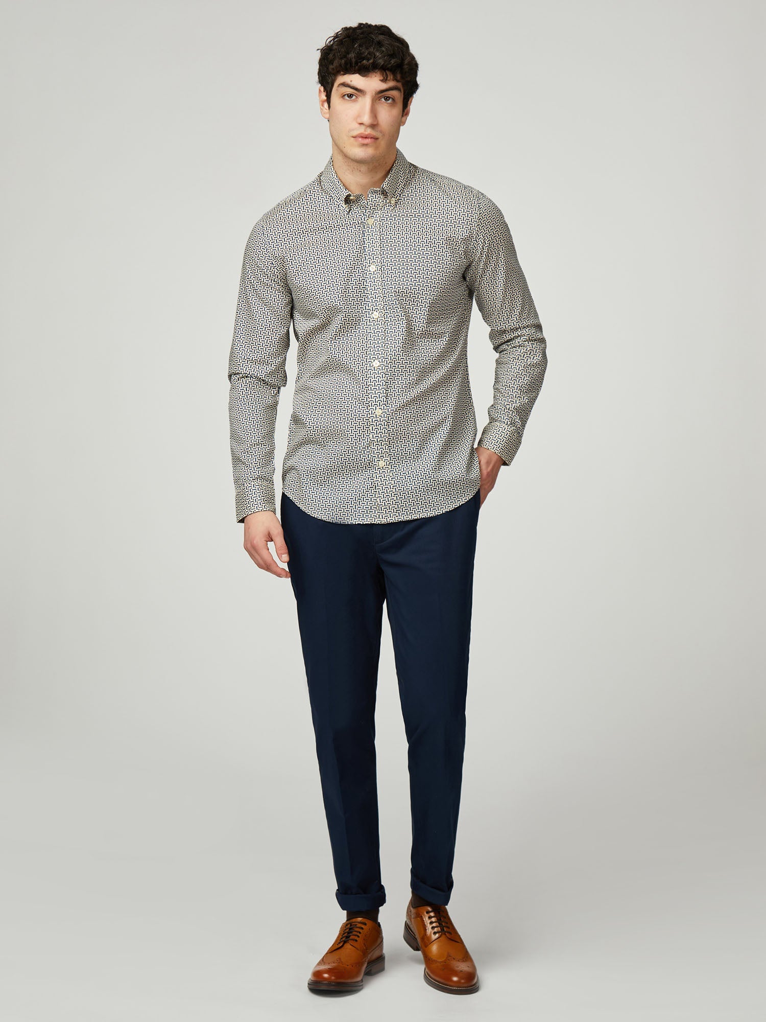 Ben Sherman - Split Spot Print LS Shirt - Fog