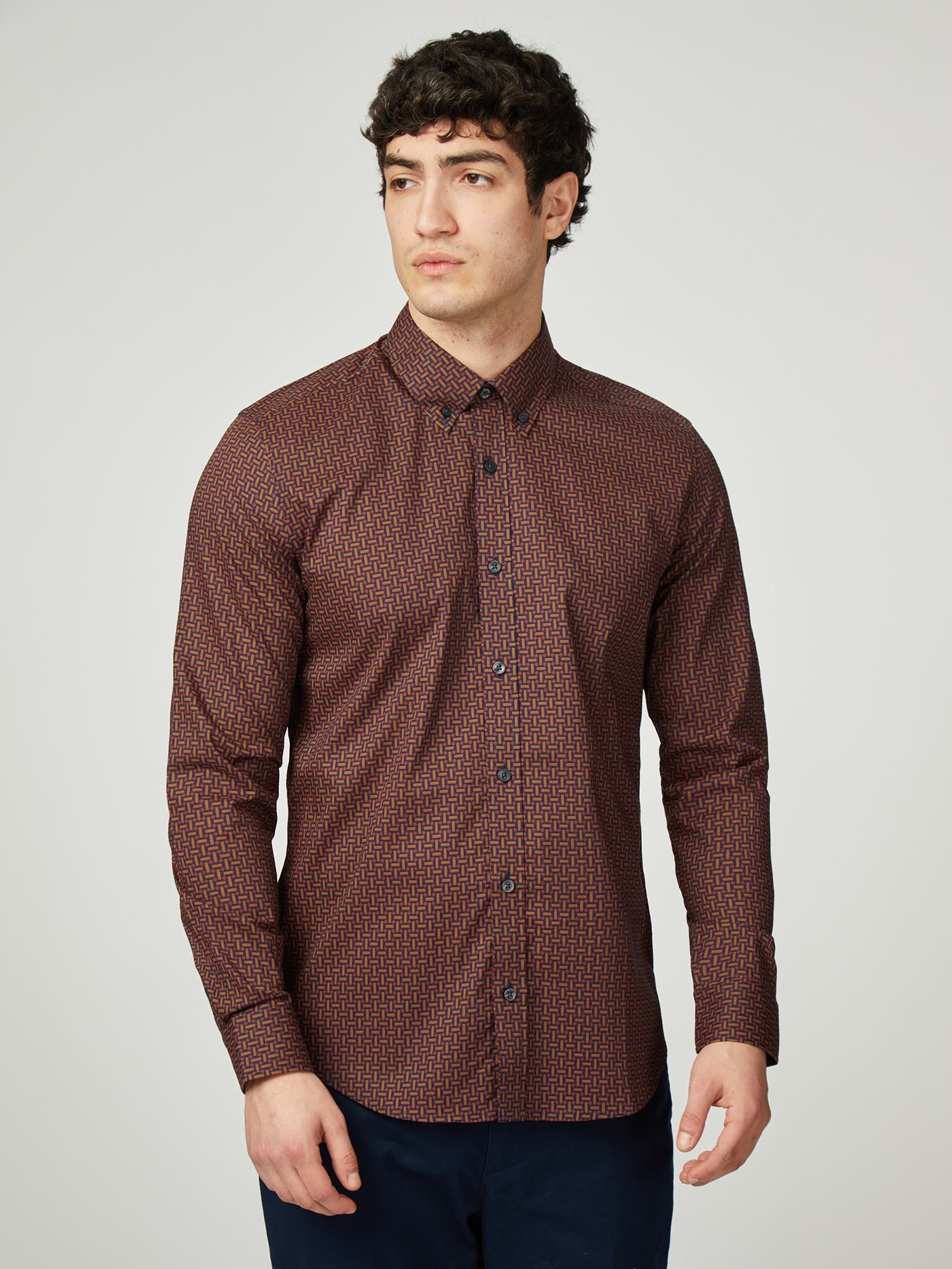 Ben Sherman - Split Spot Print LS Shirt - Brown