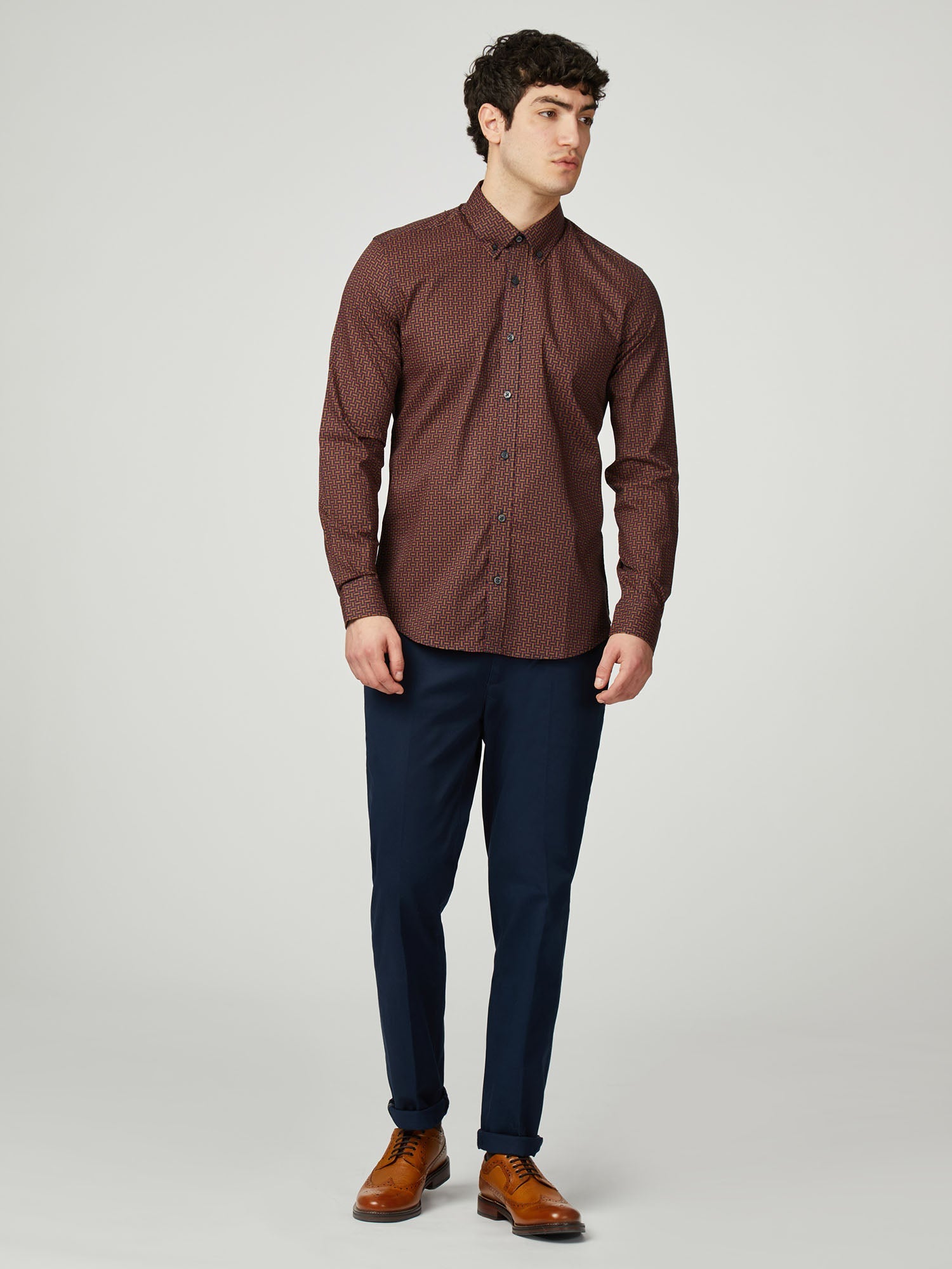 Ben Sherman - Split Spot Print LS Shirt - Brown