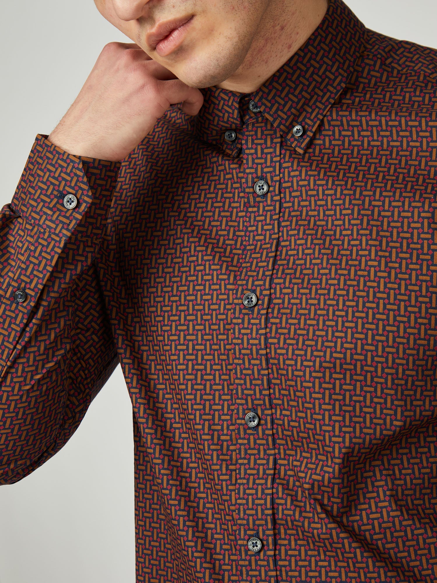 Ben Sherman - Split Spot Print LS Shirt - Brown