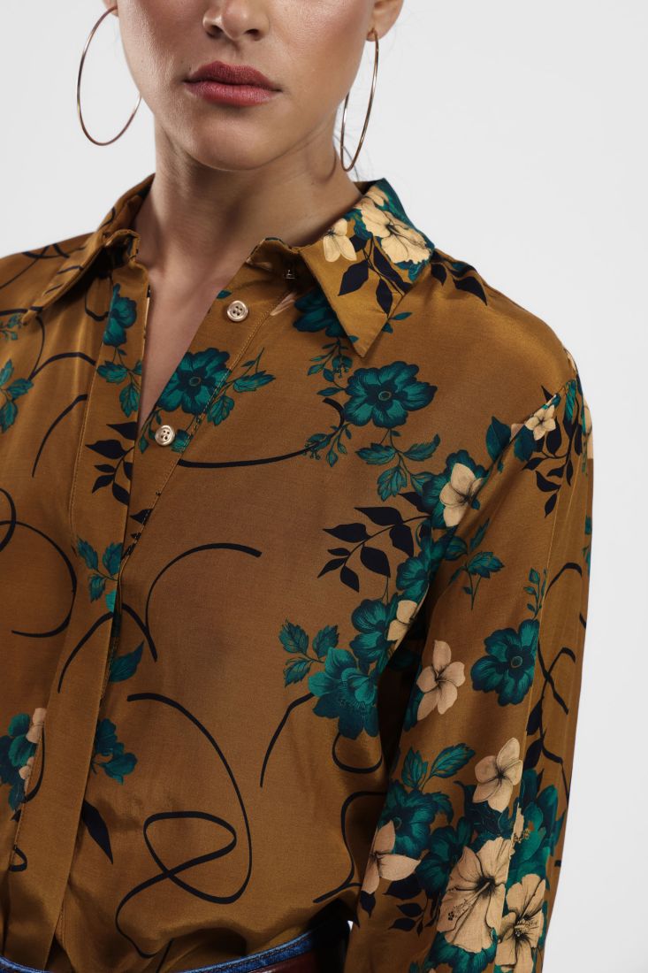 Dixie - Floral Print Shirt - Ocra
