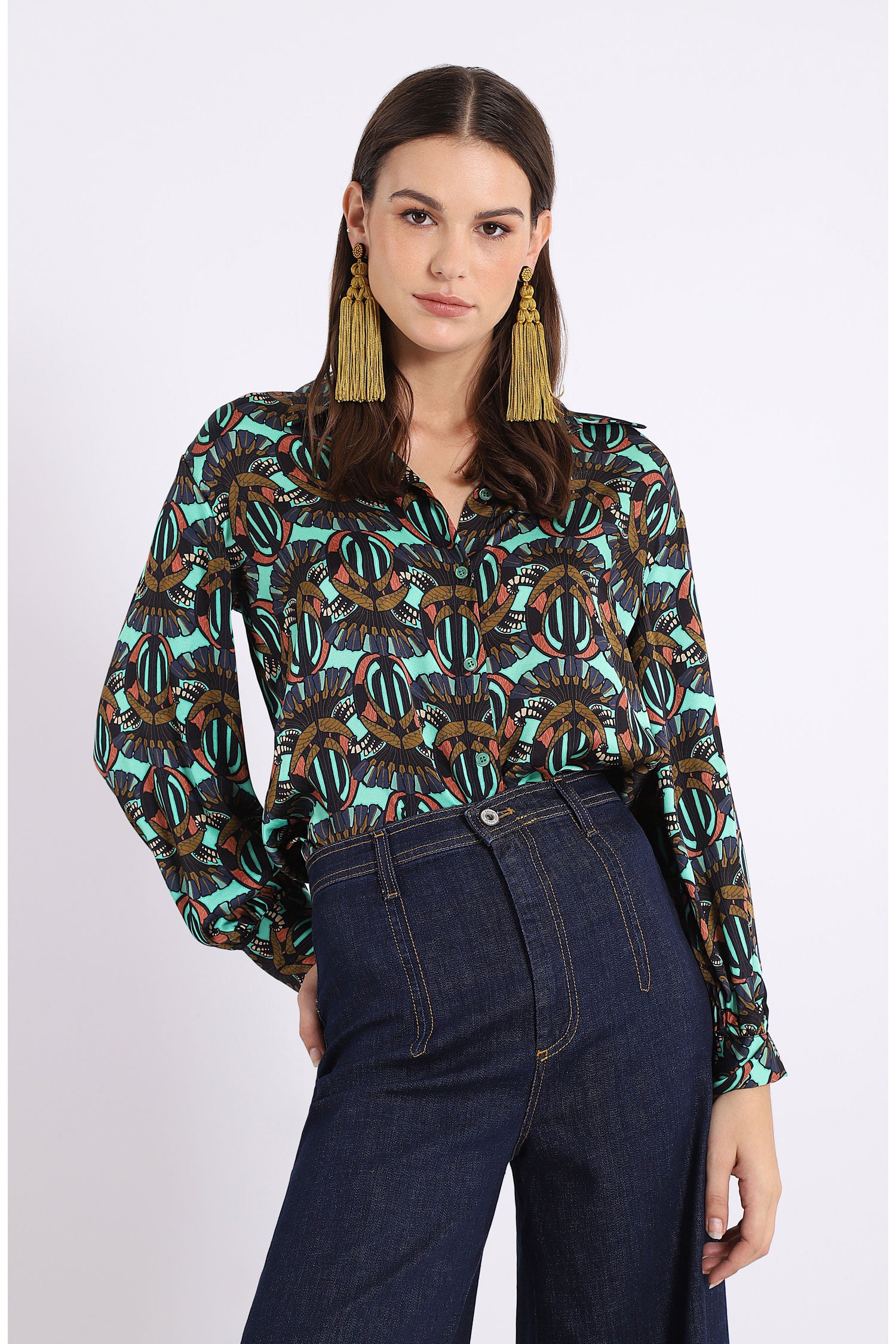 Dixie - Peacock LS Shirt - Turchese