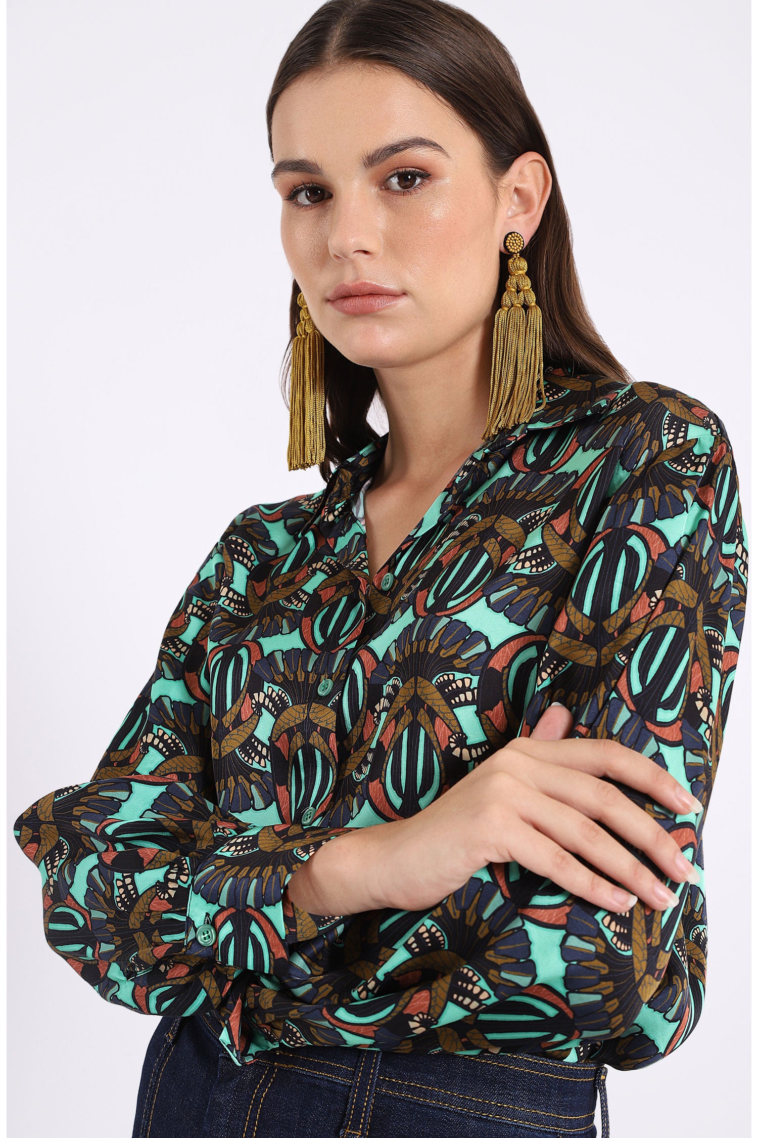 Dixie - Peacock LS Shirt - Turchese