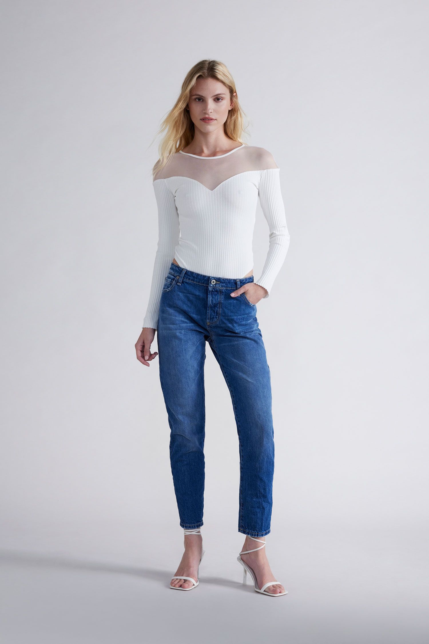 Please - Faded-Look Pure Cotton Straight Jean - Blu Denim