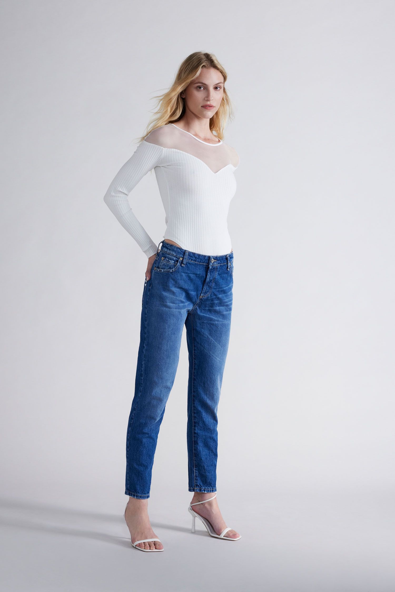 Please - Faded-Look Pure Cotton Straight Jean - Blu Denim