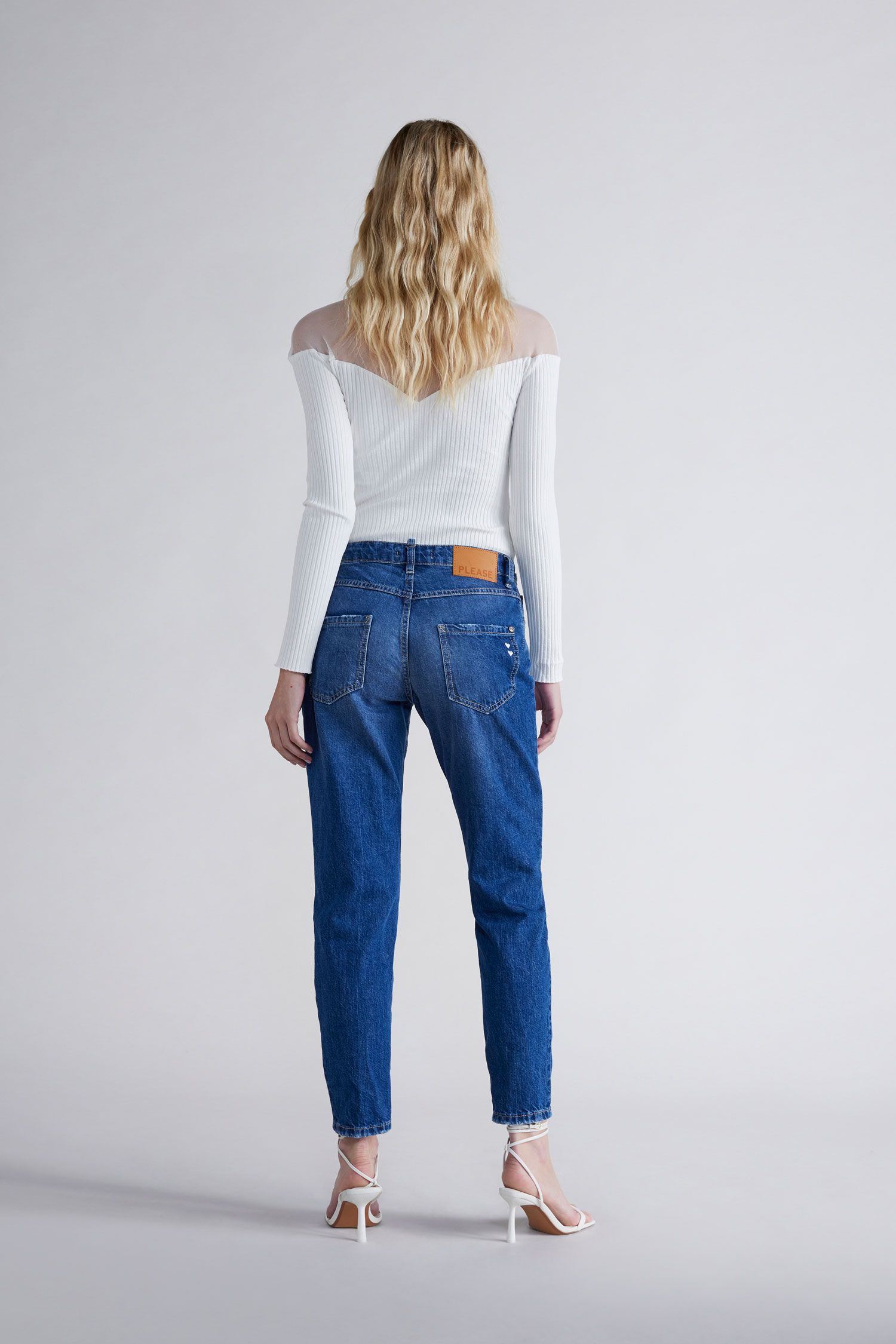Please - Faded-Look Pure Cotton Straight Jean - Blu Denim