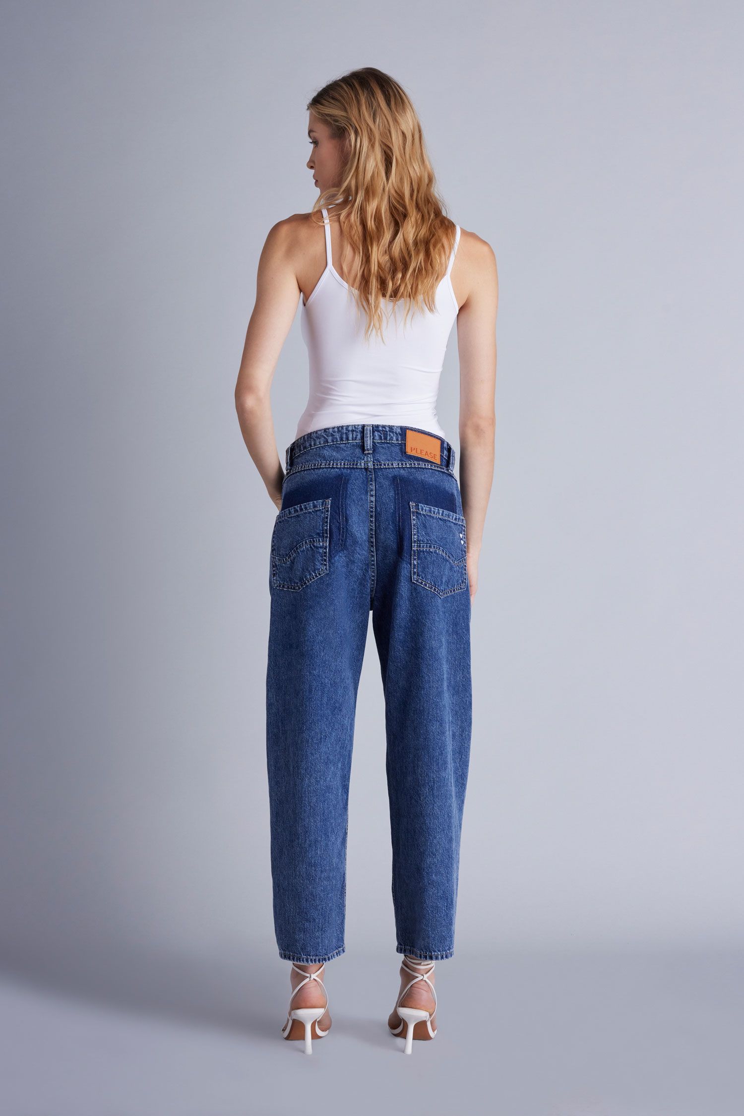 Please - Faded-Effect Patch Detailing Straight Jean - Blu Denim