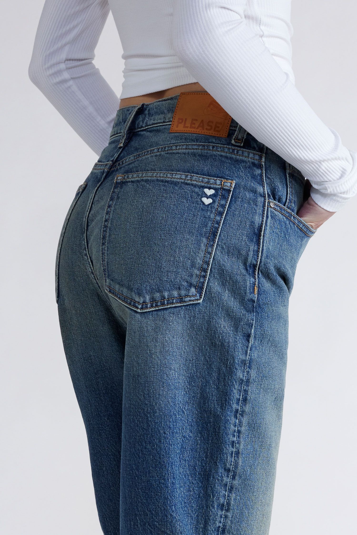 Please - Baggy Faded-Effect Jean - Blu Denim