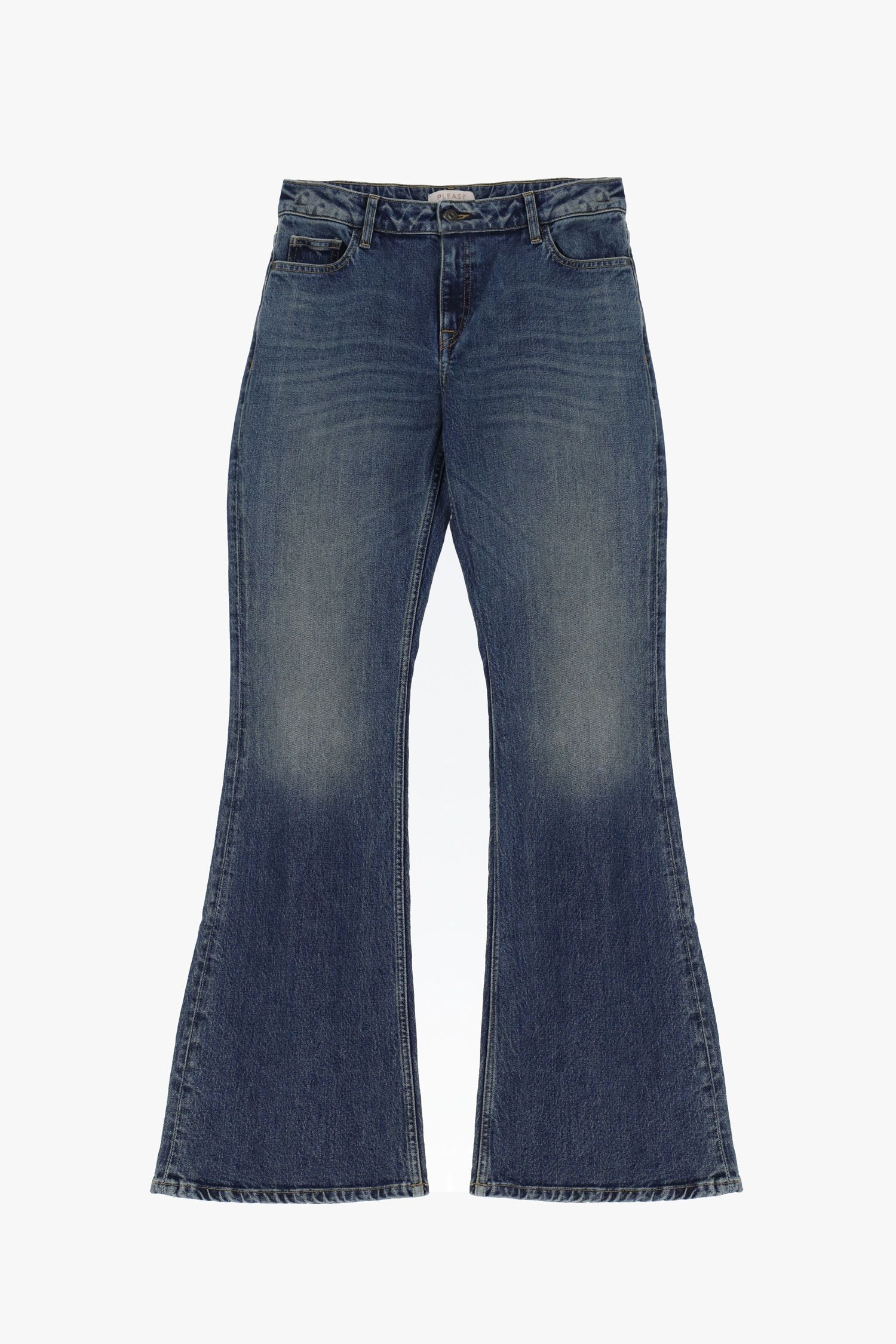 Please - Faded-Effect Palazzo Jean - Blu Denim
