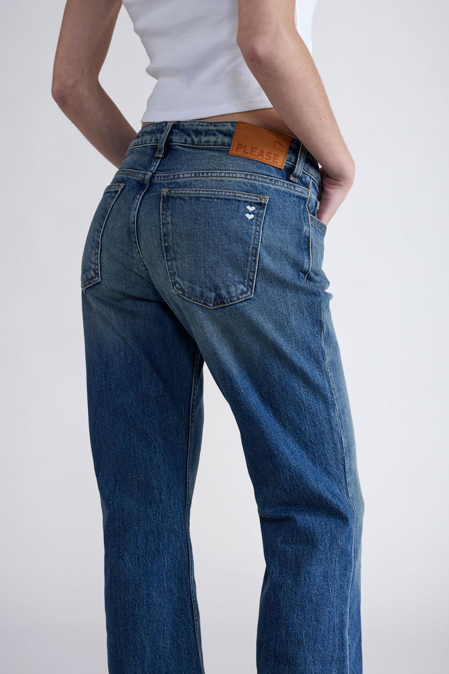 Please - Faded-Effect Palazzo Jean - Blu Denim