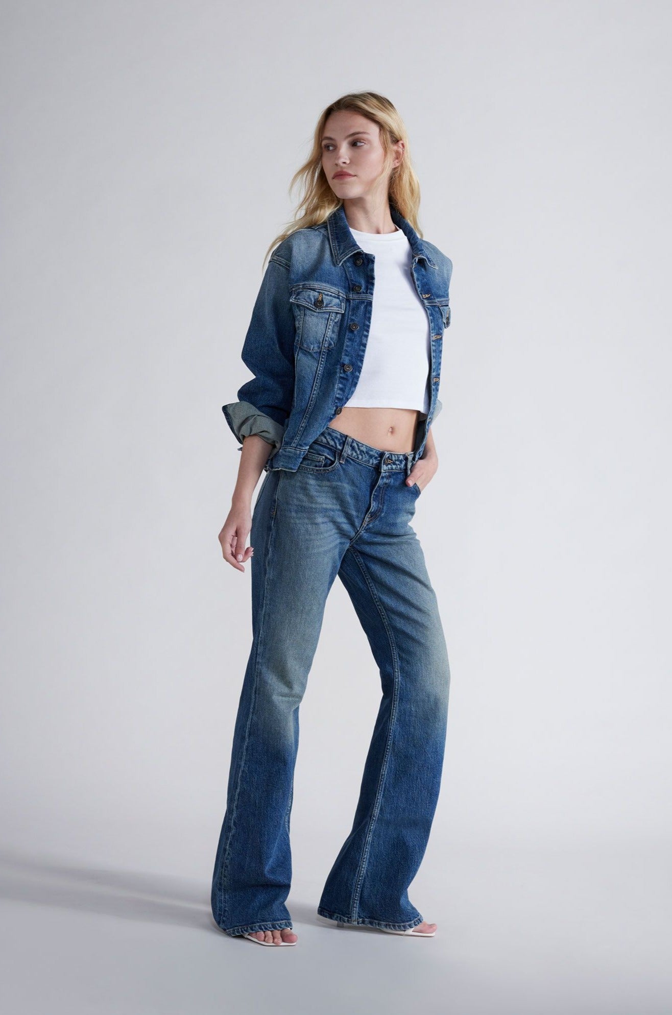 Please - Faded-Effect Palazzo Jean - Blu Denim