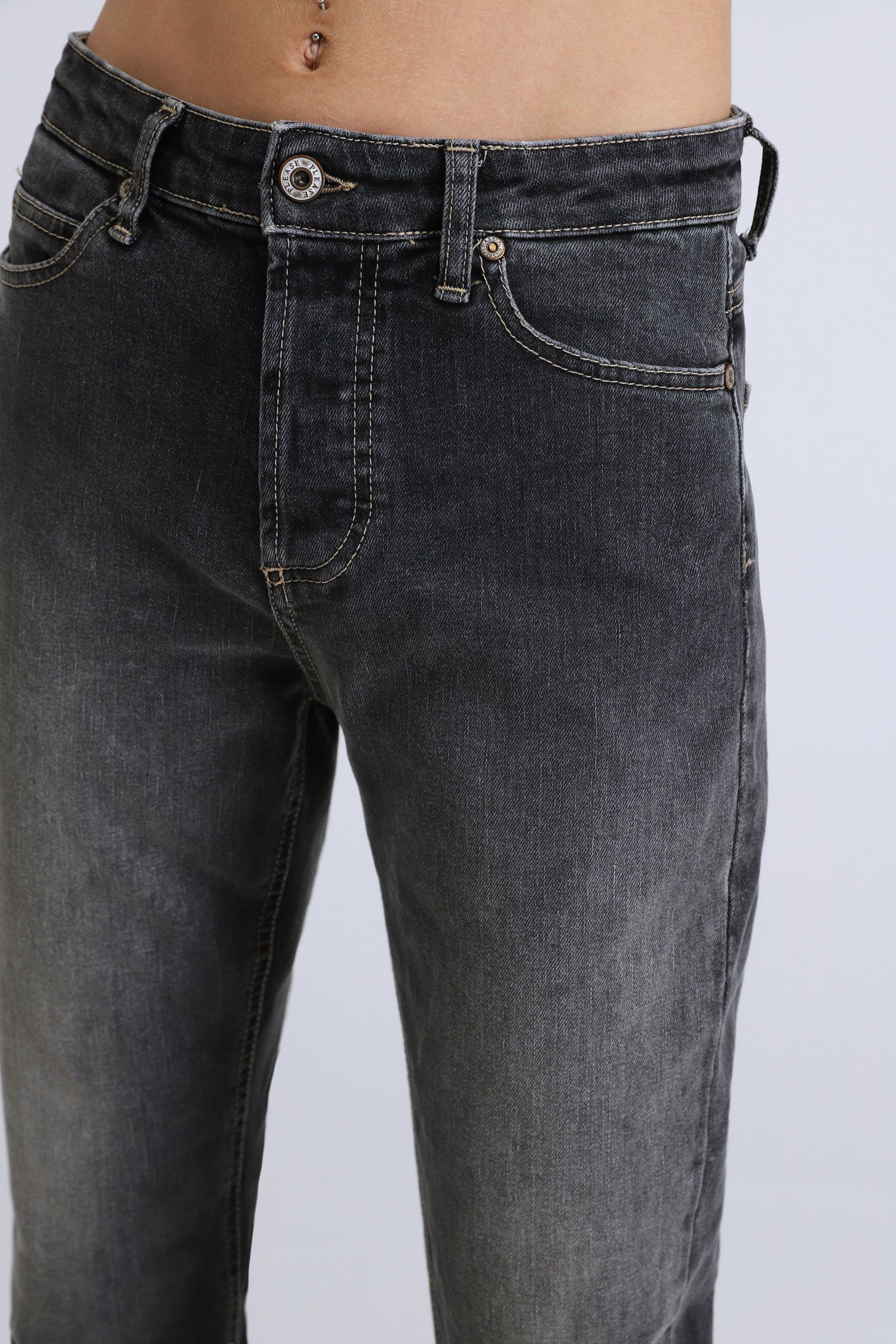 Please - Cropped Faded-Effect Straight Jean - Nero Denim