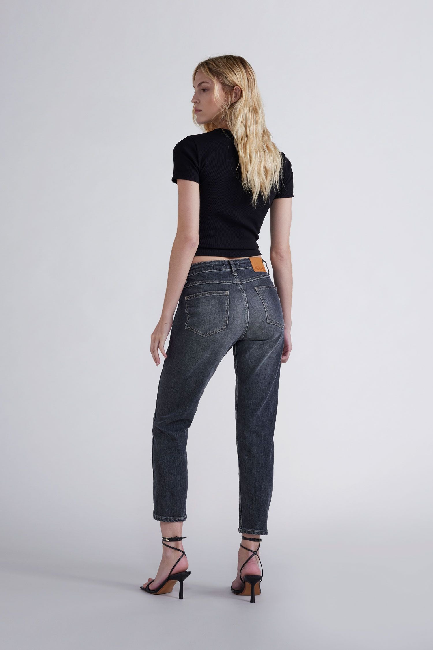 Please - Cropped Faded-Effect Straight Jean - Nero Denim
