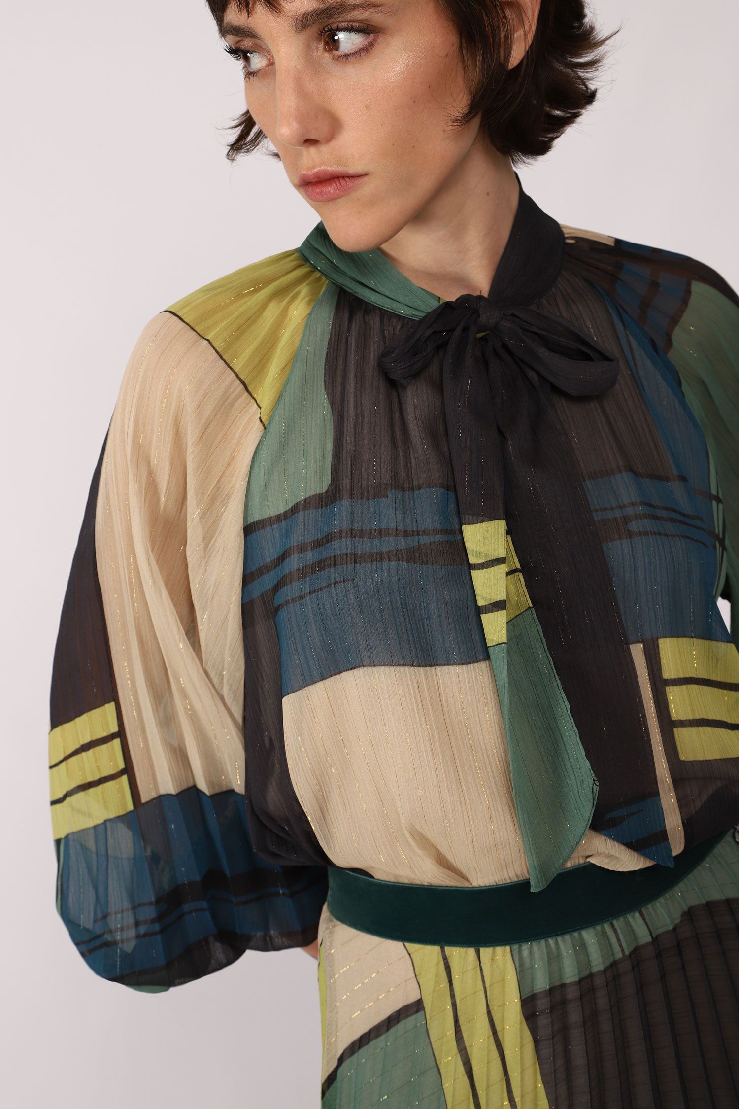 Dixie - Pussy-Bow Abstract LS Blouse - Multi