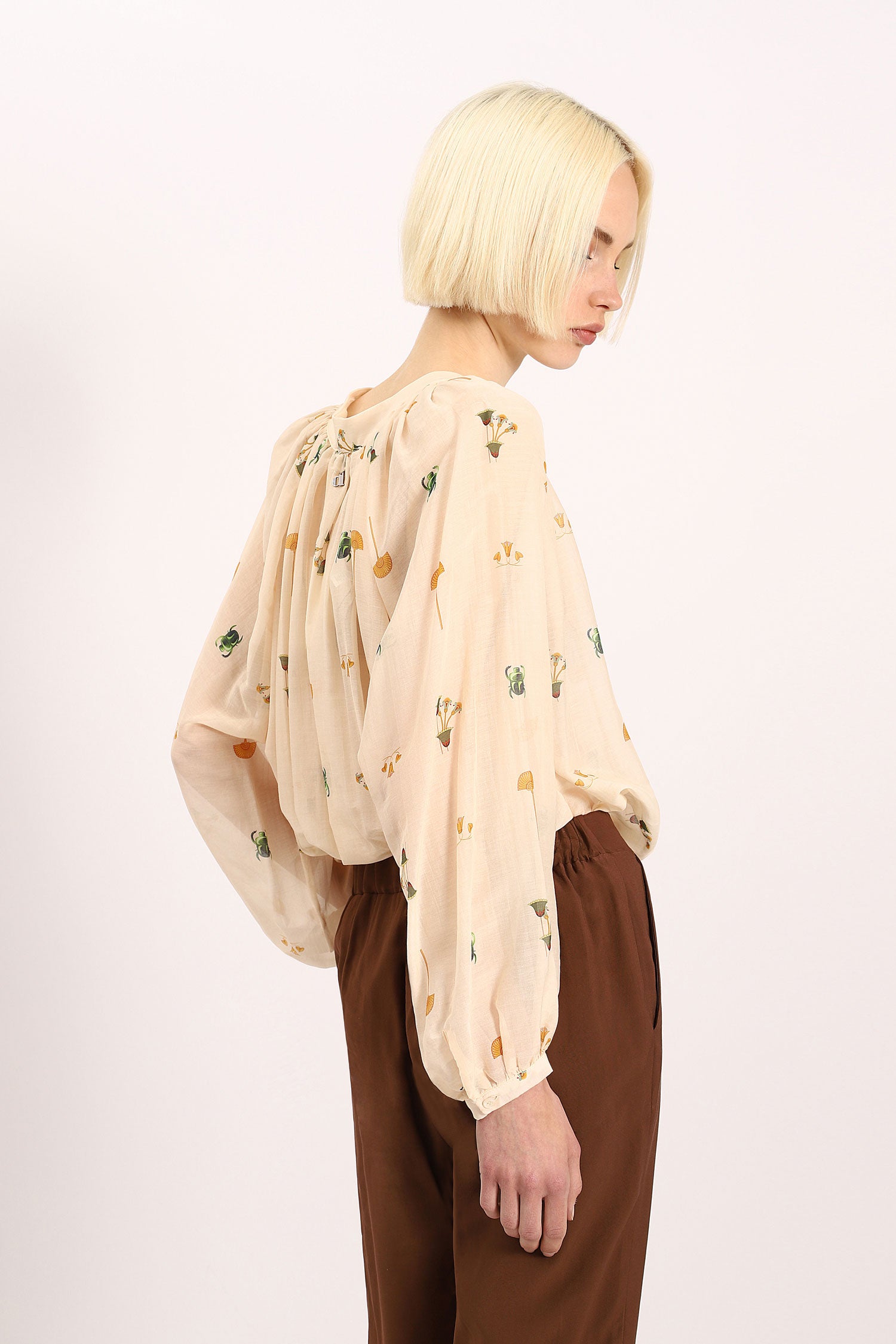 Dixie - Beetle Print LS Blouse - Cream/Multi