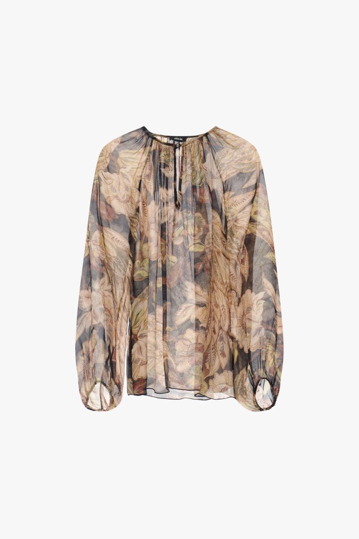 Dixie - Autumn Floral Print Blouse - Dark Brown