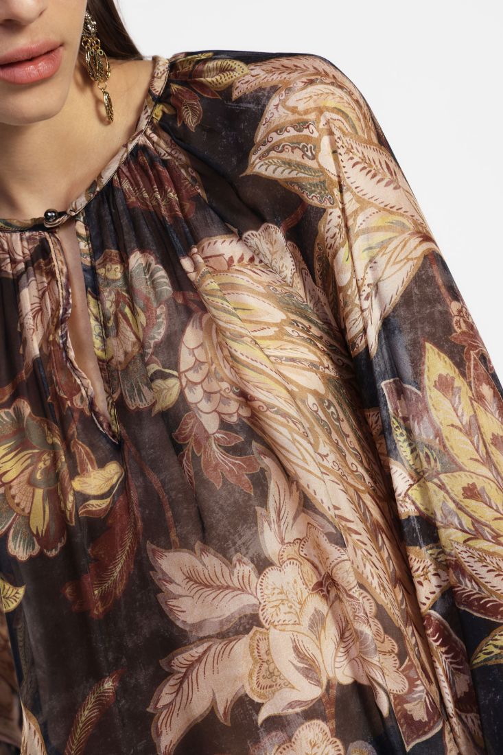Dixie - Autumn Floral Print Blouse - Dark Brown