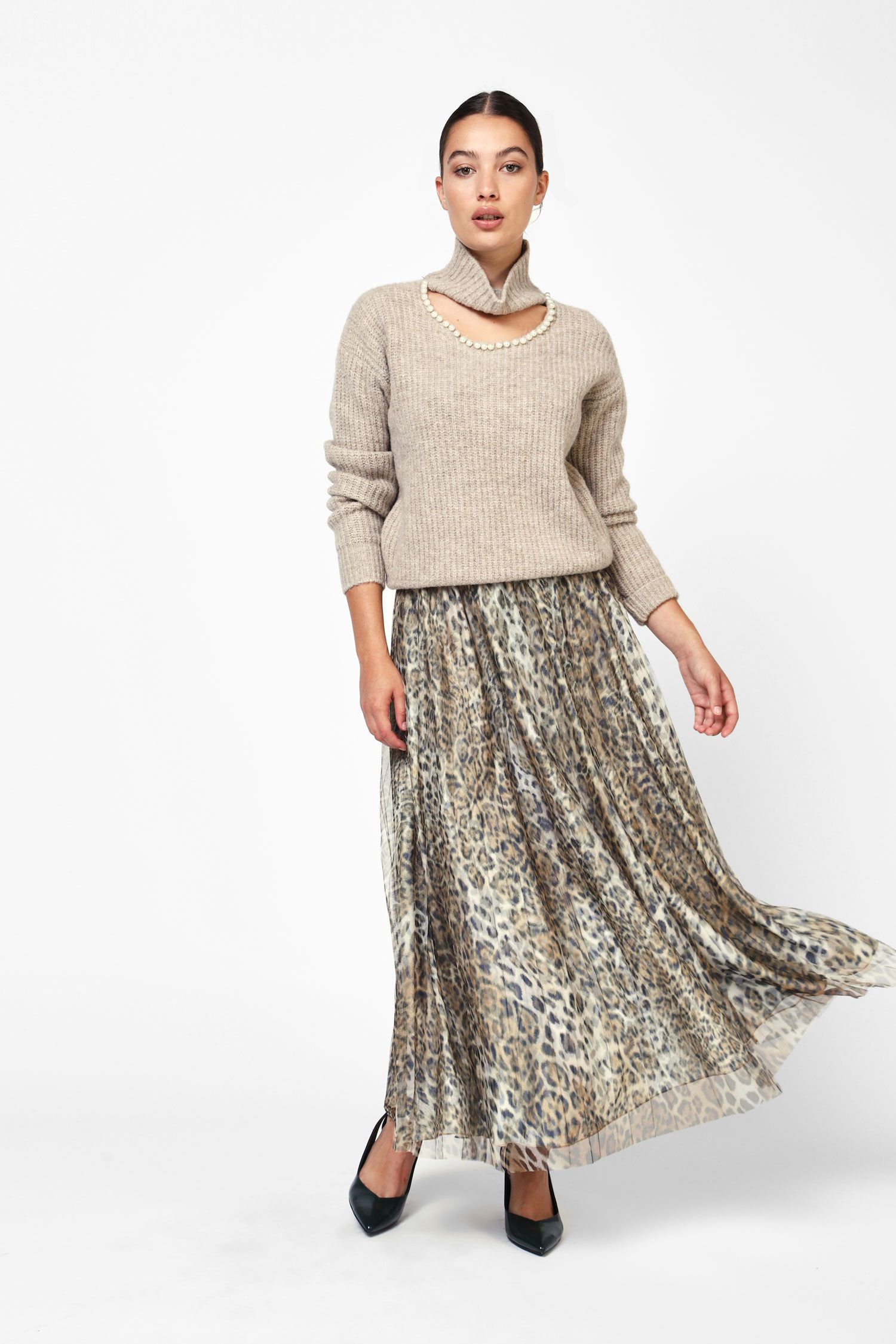 Dixie - Animal Print Skirt - Black/Tan