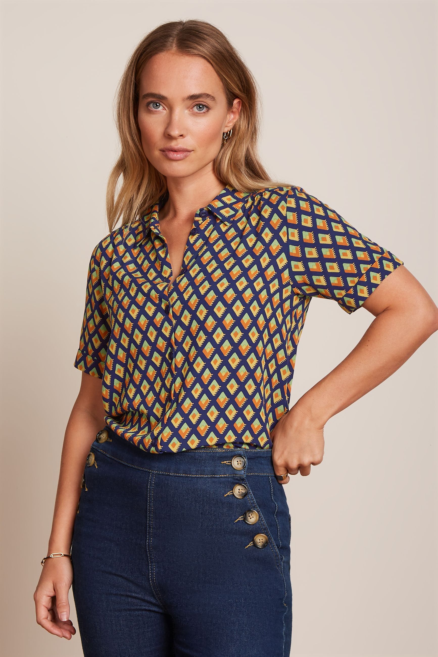 King Louie - Maisie Blouse Pebble Woven - Beacon Blue