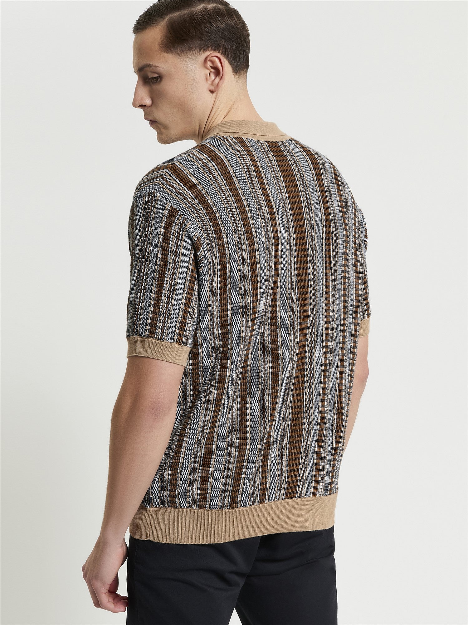 Ben Sherman - Textured Striped Knitted SS Shirt - Dark Navy