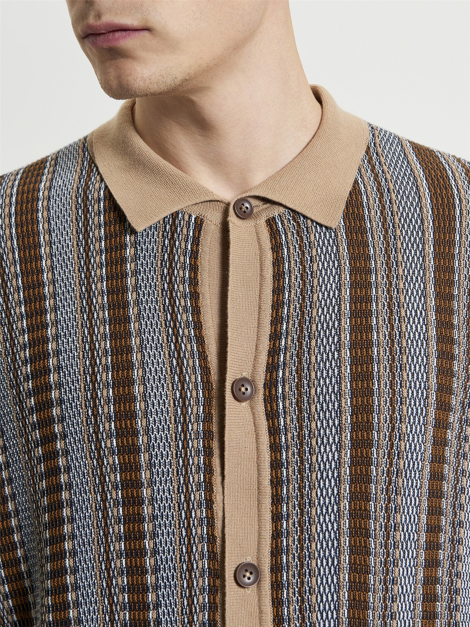 Ben Sherman - Textured Striped Knitted SS Shirt - Dark Navy