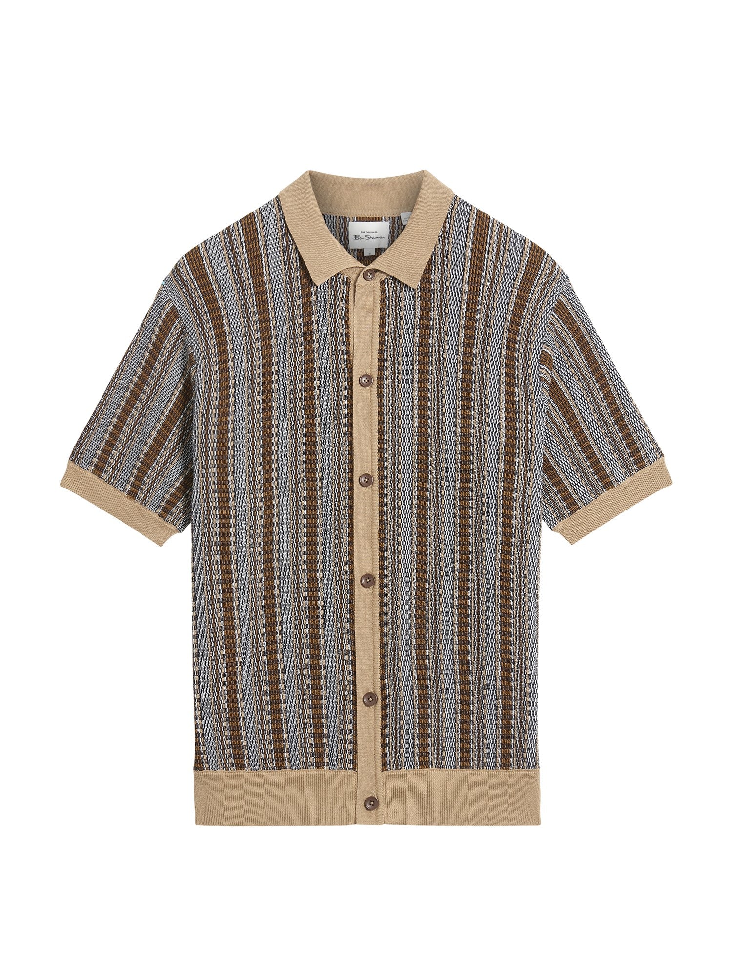 Ben Sherman - Textured Striped Knitted SS Shirt - Dark Navy