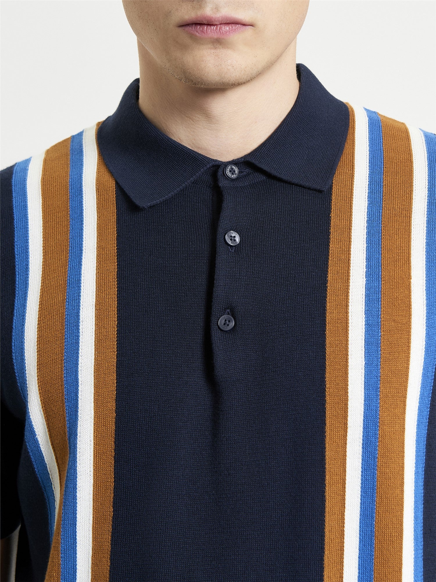 Ben Sherman - Vertical Stripe Knitted Polo - Dark Navy
