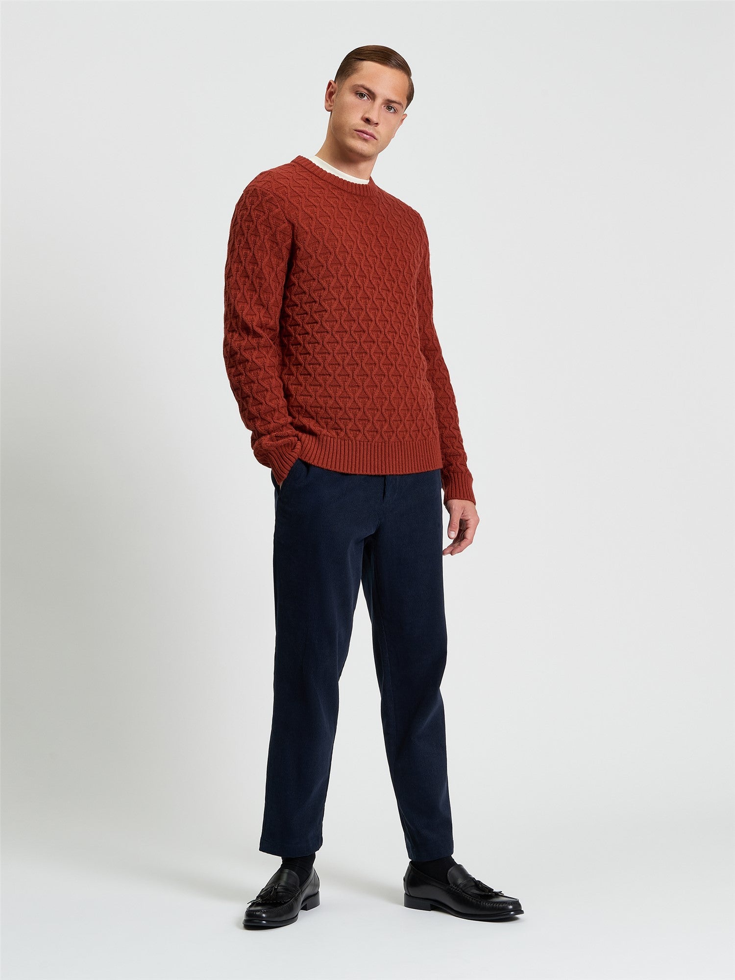 Ben Sherman - Cable Texture Knitted Crew - Burnt Orange