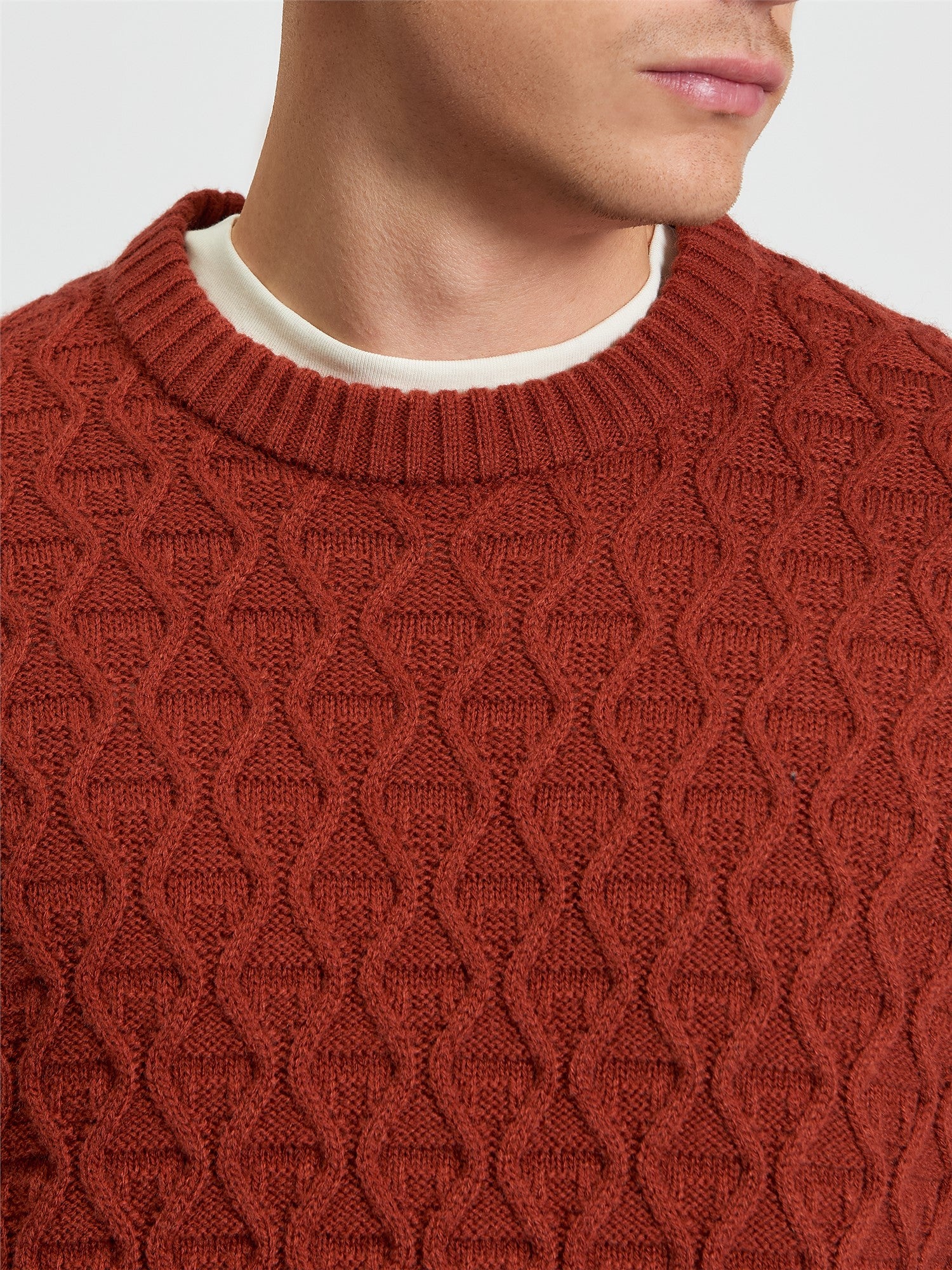 Ben Sherman - Cable Texture Knitted Crew - Burnt Orange