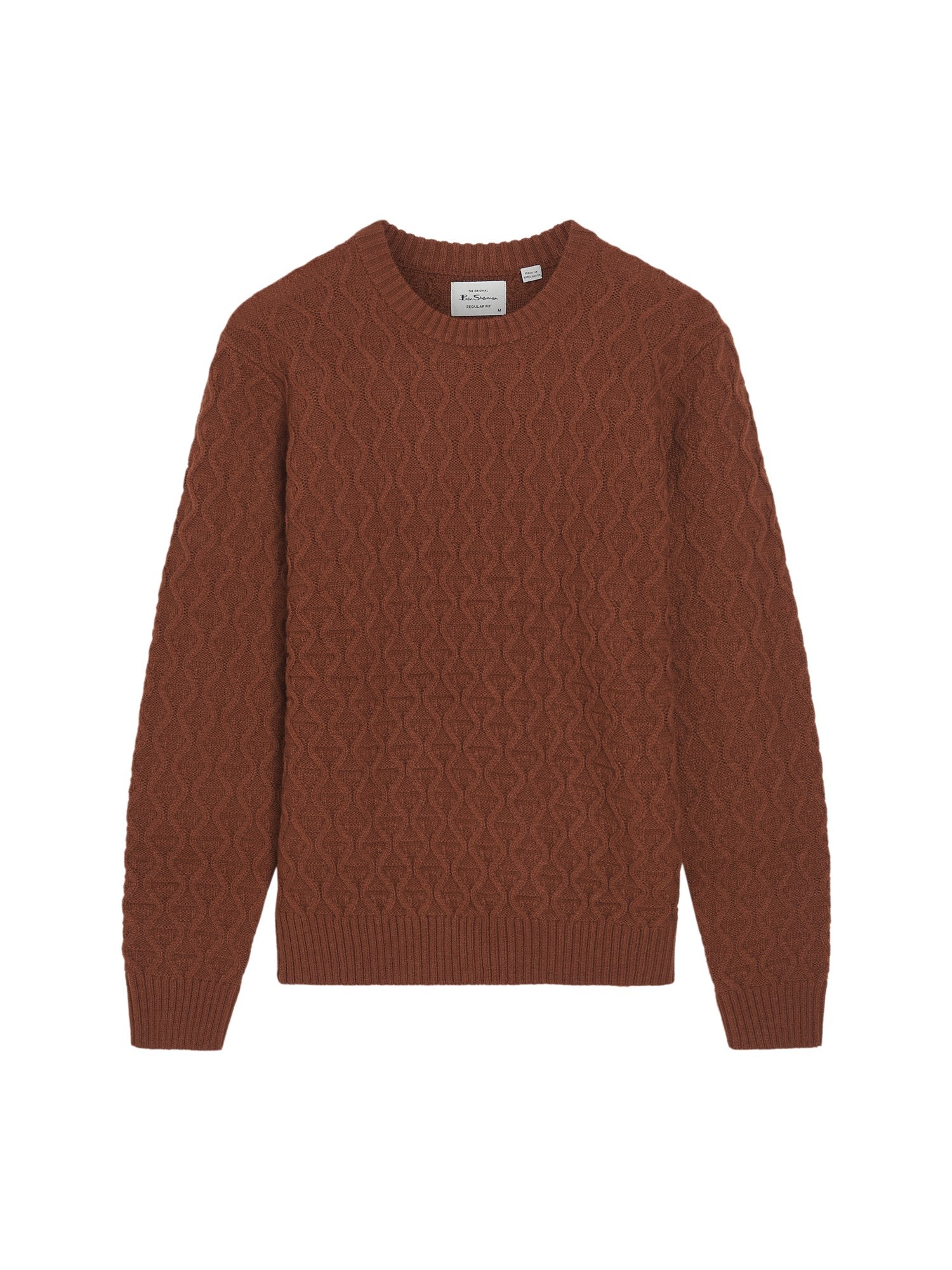 Ben Sherman - Cable Texture Knitted Crew - Burnt Orange