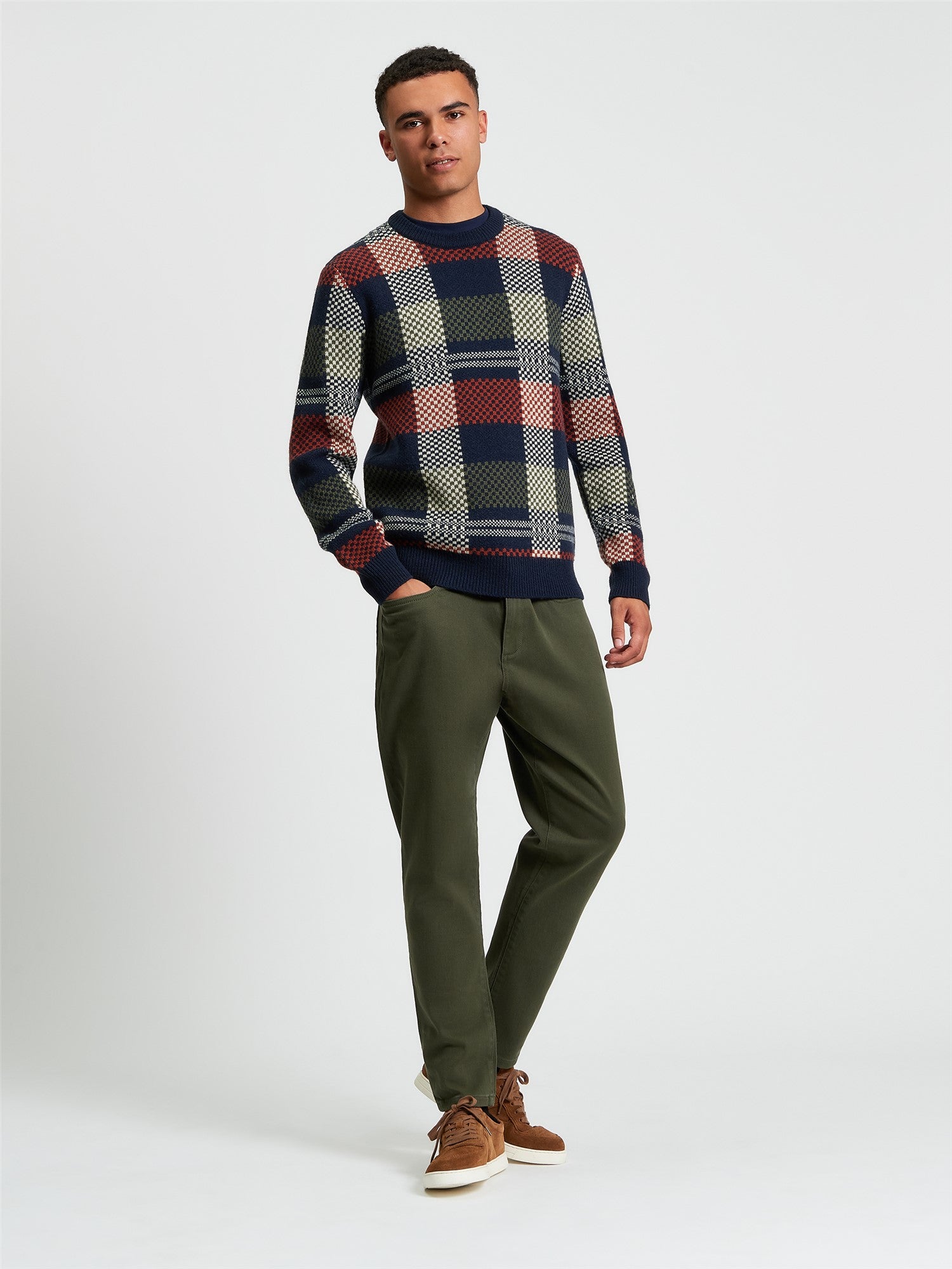 Ben Sherman - Jacquard Check Knitted Crew - Dark Navy