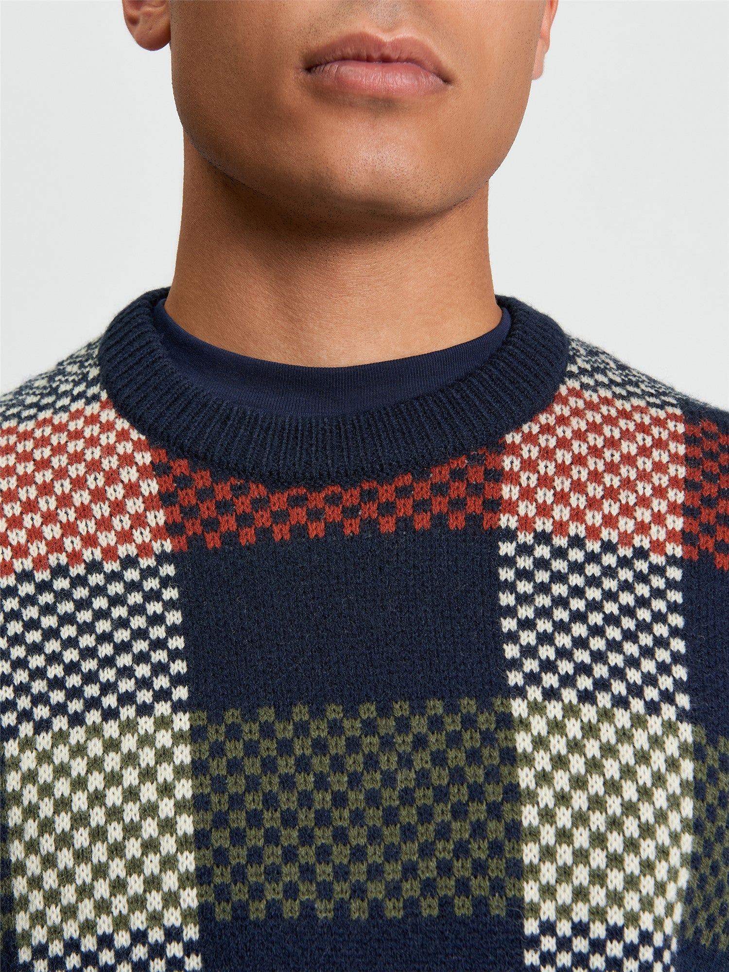 Ben Sherman - Jacquard Check Knitted Crew - Dark Navy