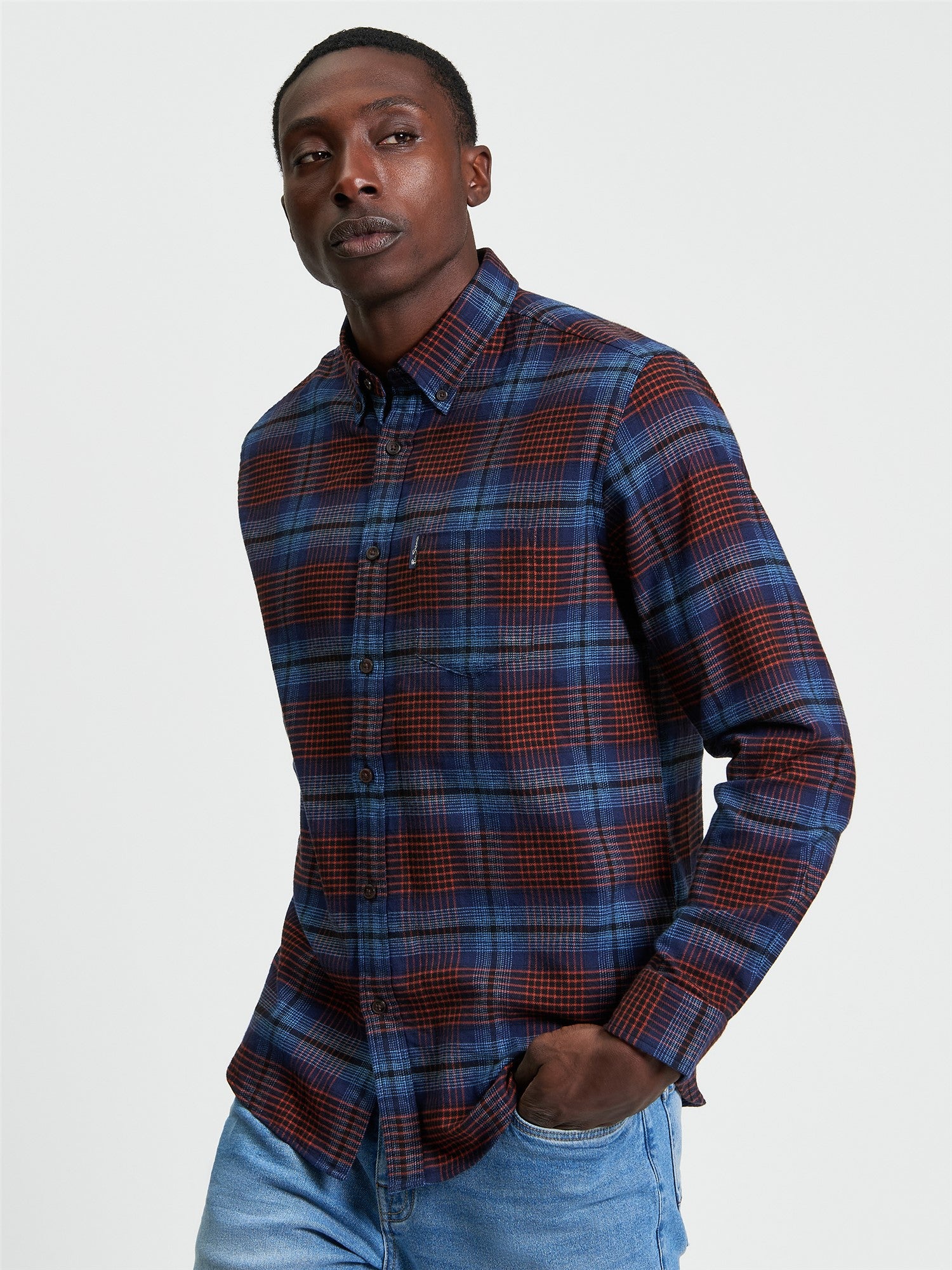 Ben Sherman - Ombre Check LS Shirt - Marine