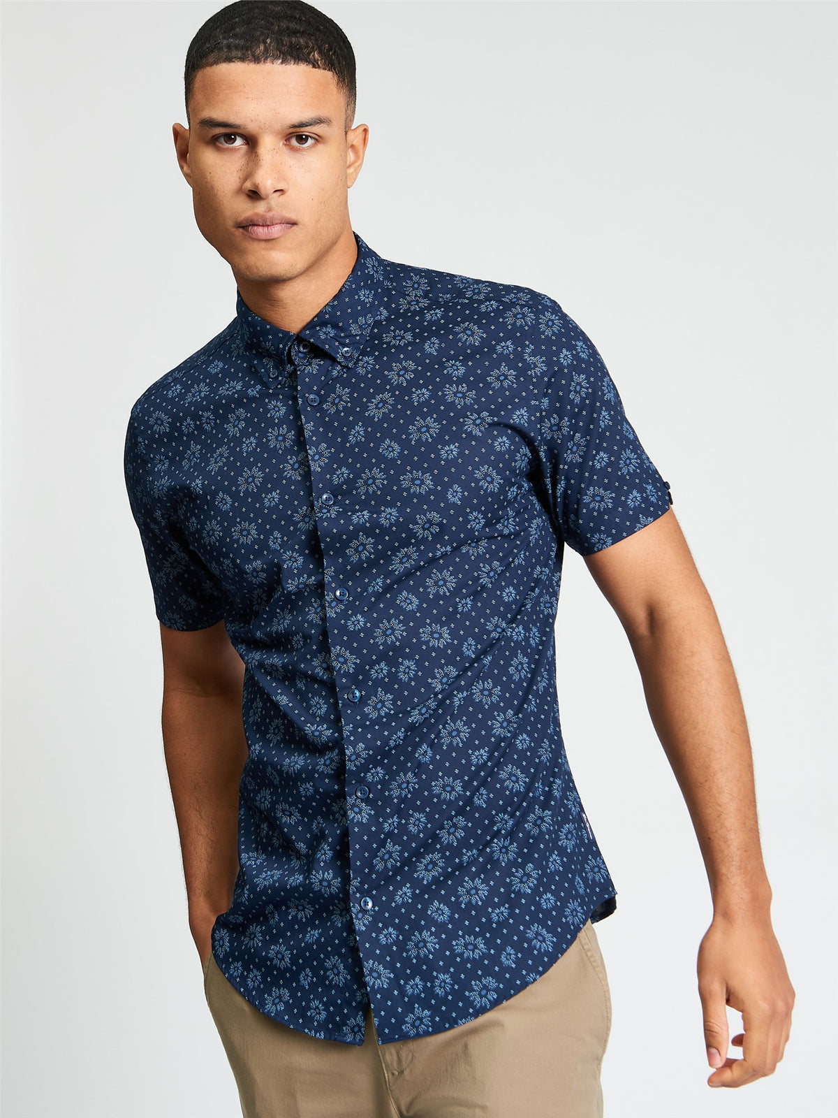 Ben Sherman - Floral Geo Print SS Shirt - Dark Navy