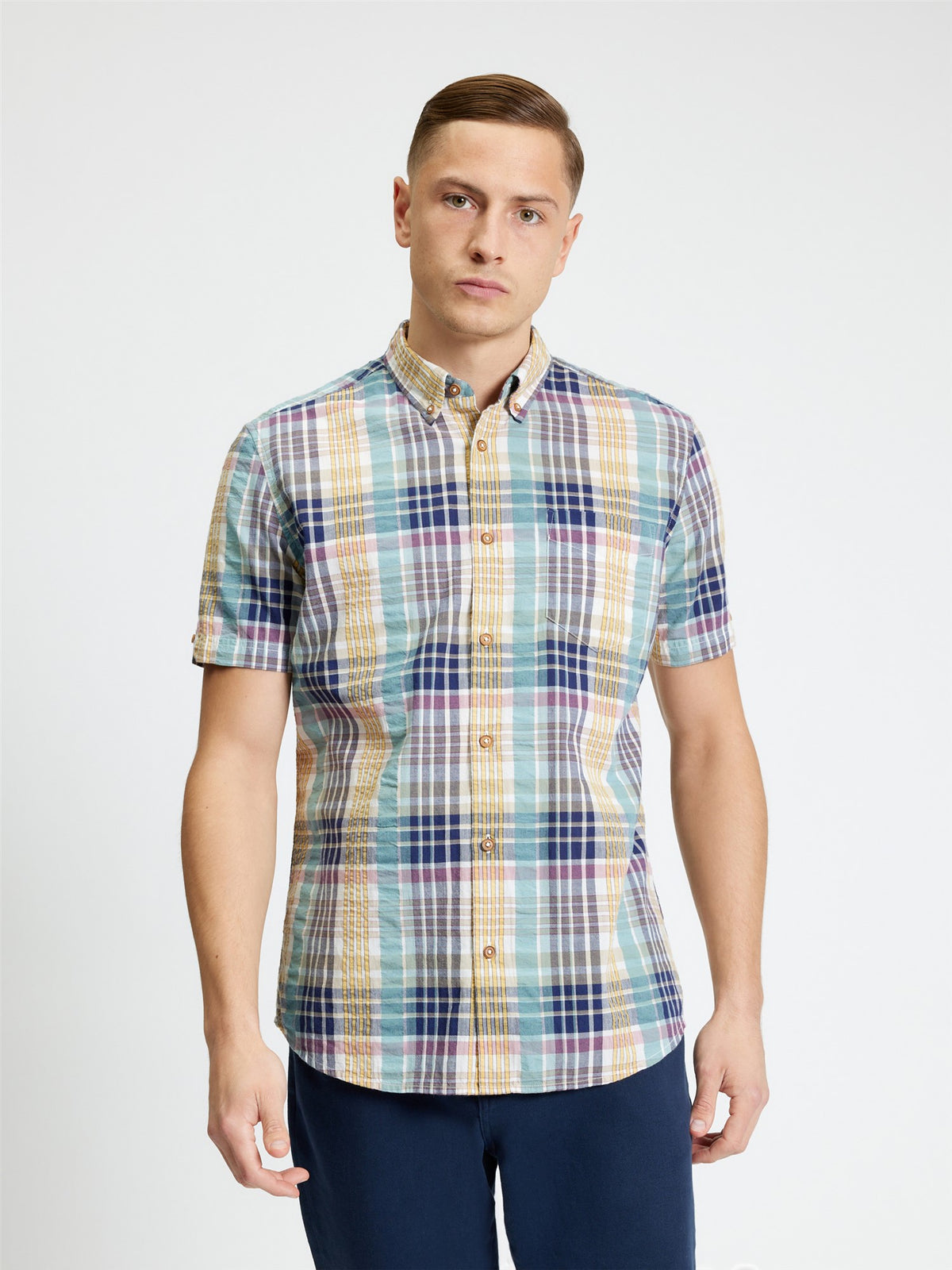 Ben Sherman - Seersucker Check SS Shirt - Aqua