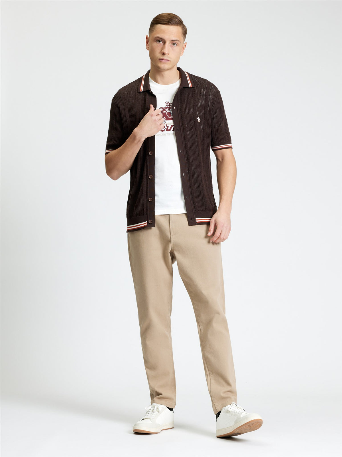 Ben Sherman - Open Texture Button Through Knitted SS Shirt - Coffee