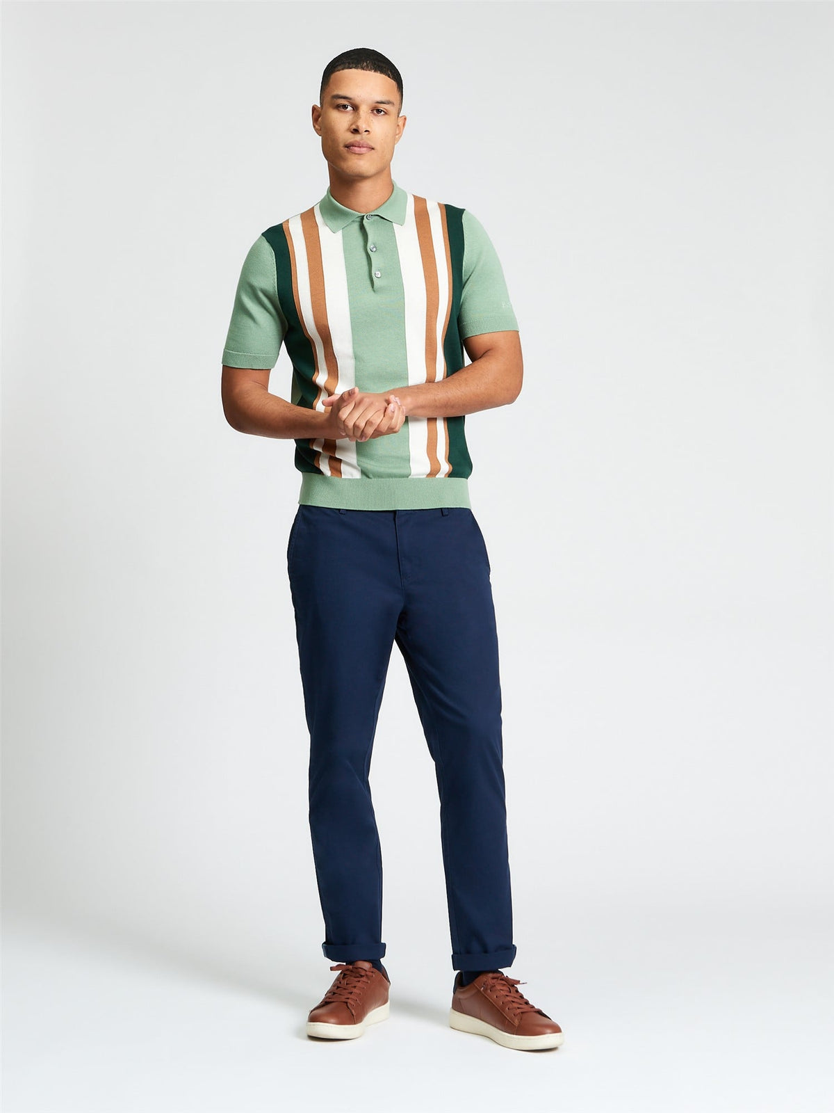 Ben Sherman - Vertical Stripe Knitted Polo - Sage
