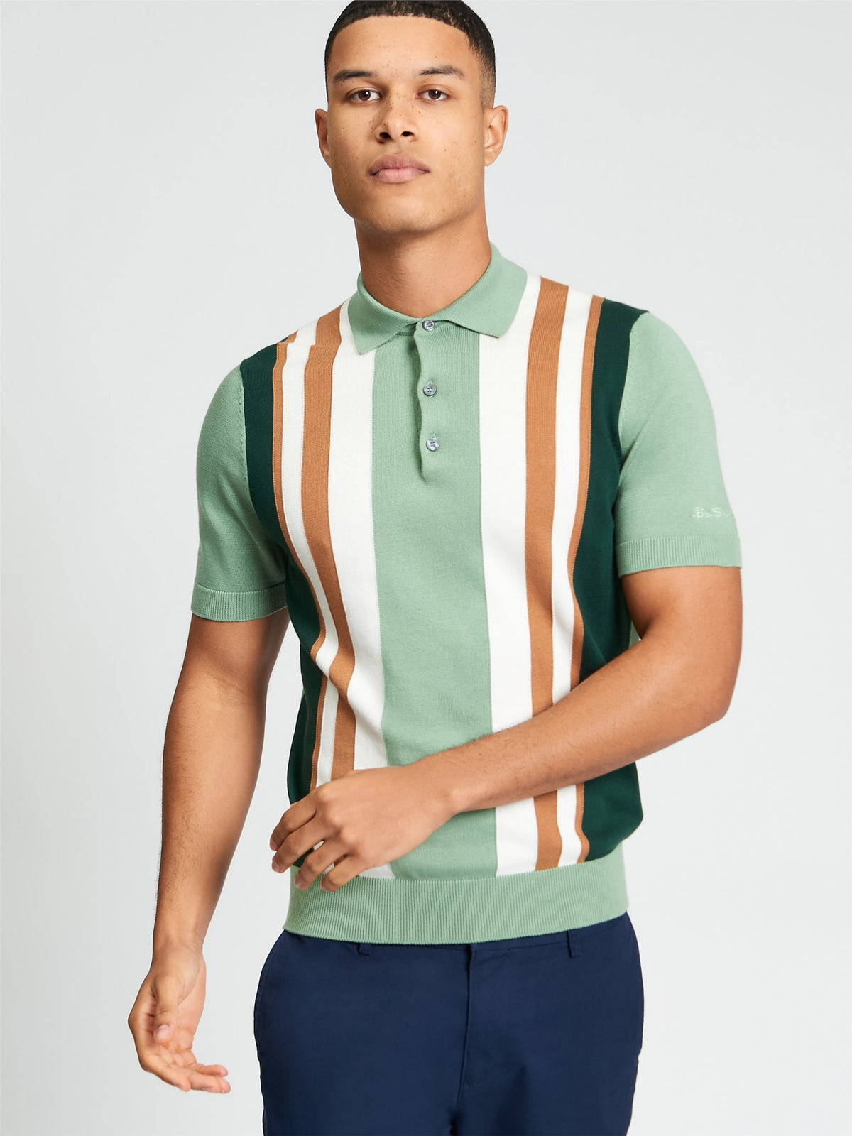 Ben Sherman - Vertical Stripe Knitted Polo - Sage