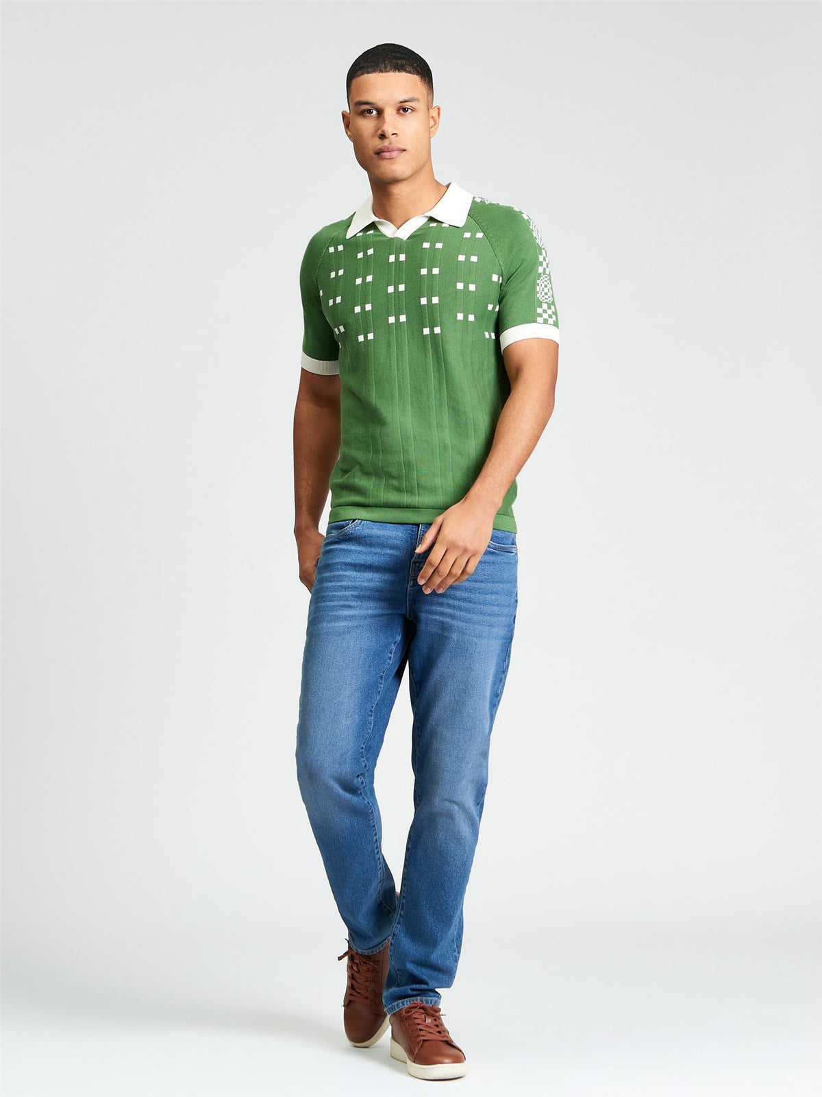 Ben Sherman - Retro Sport Open Neck Knitted Polo - Fraser Green
