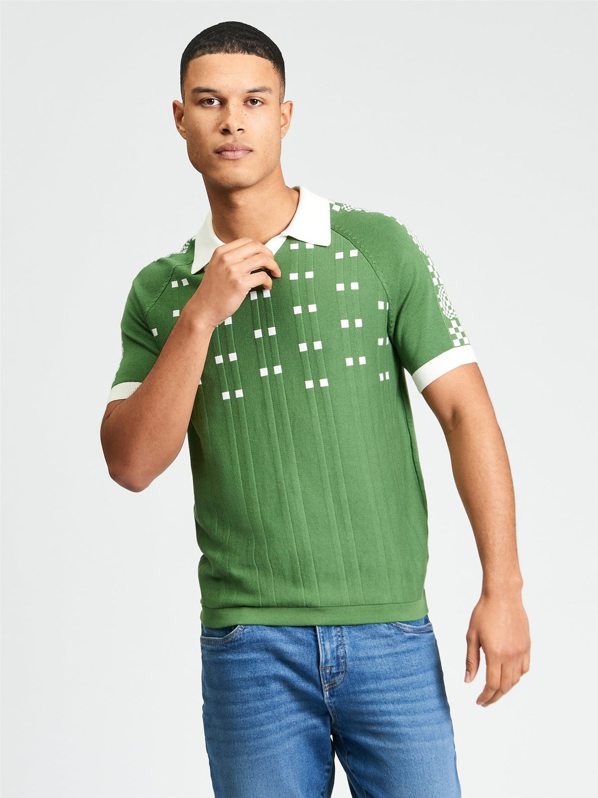 Ben Sherman - Retro Sport Open Neck Knitted Polo - Fraser Green