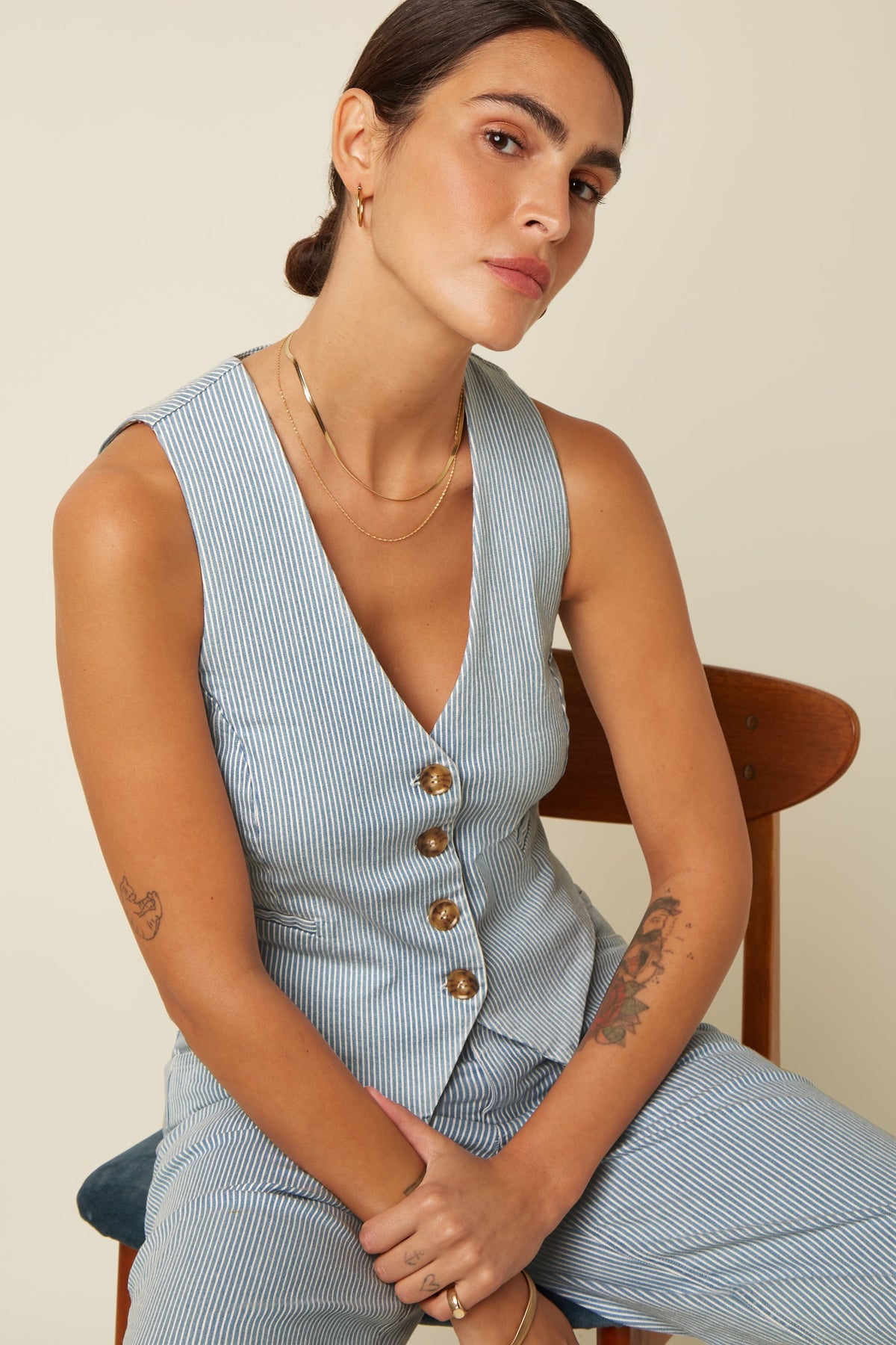 King Louie - Bianca Gilet - Denim Blue Corner Stripe