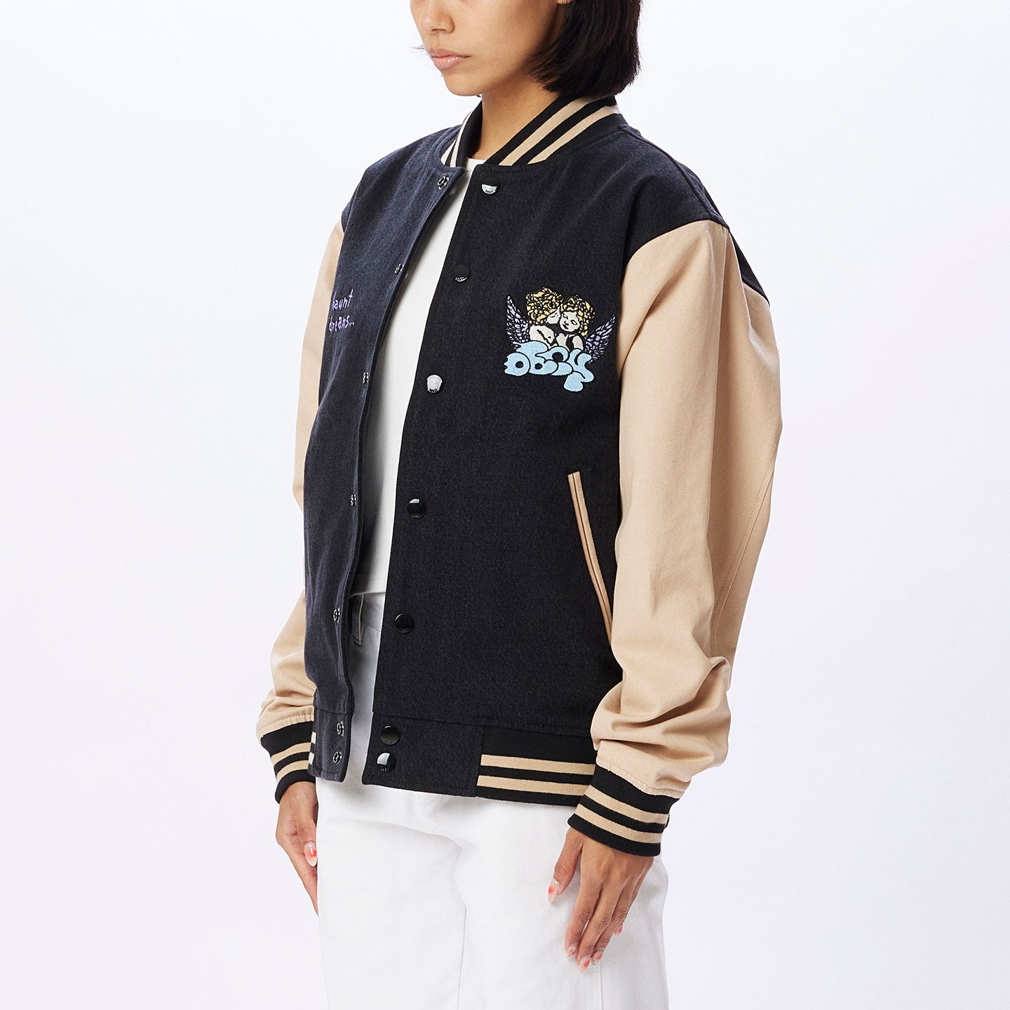 Obey - Care Denim Varsity Jacket - Dusty Black Multi
