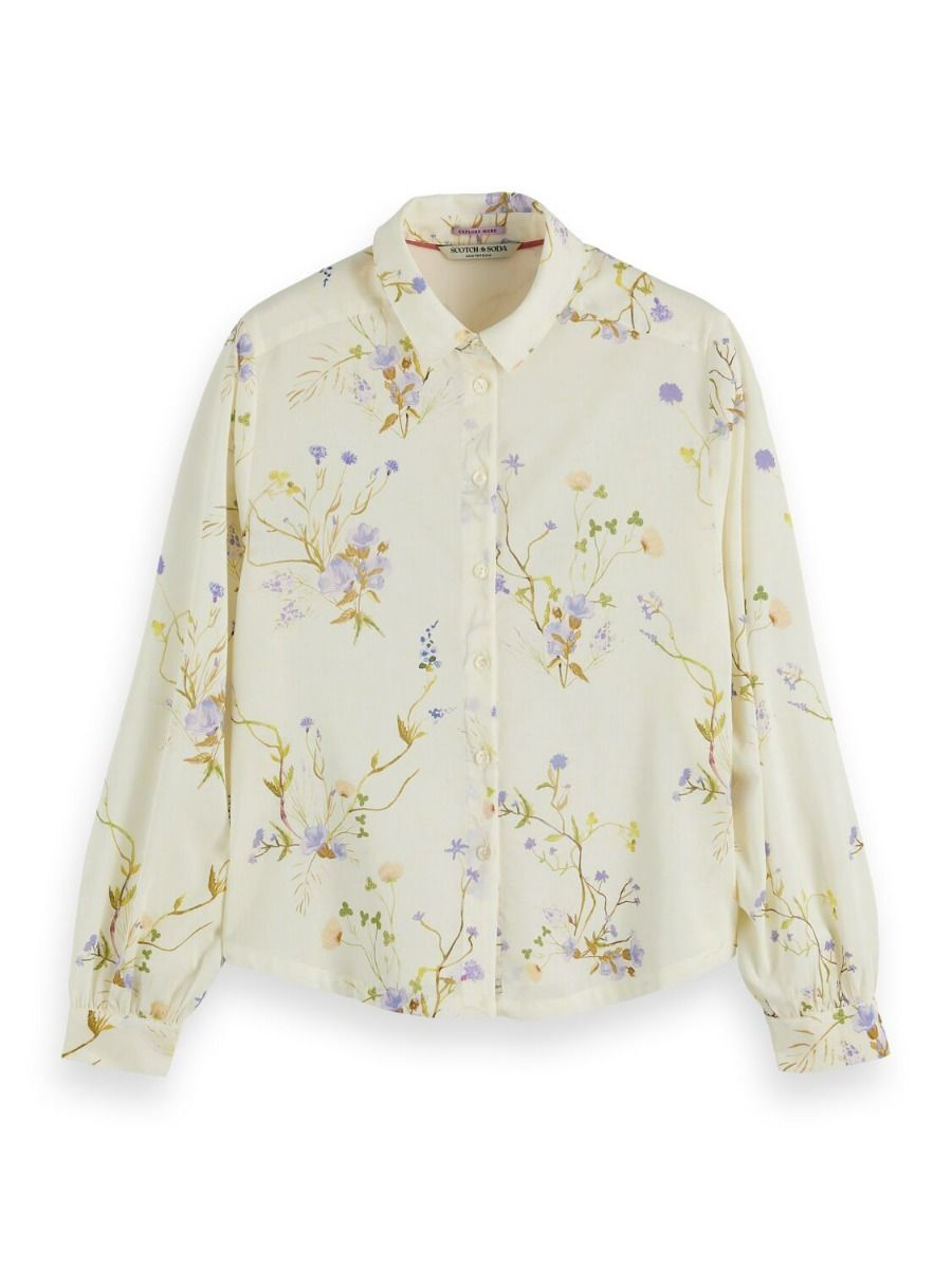 Maison Scotch - Printed Balloon Sleeve Shirt - White/Multi