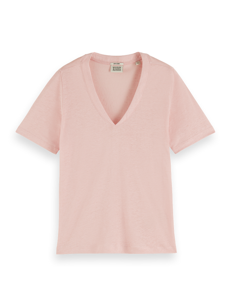 Maison Scotch - V-Neck Linen Tee - Blush Peach