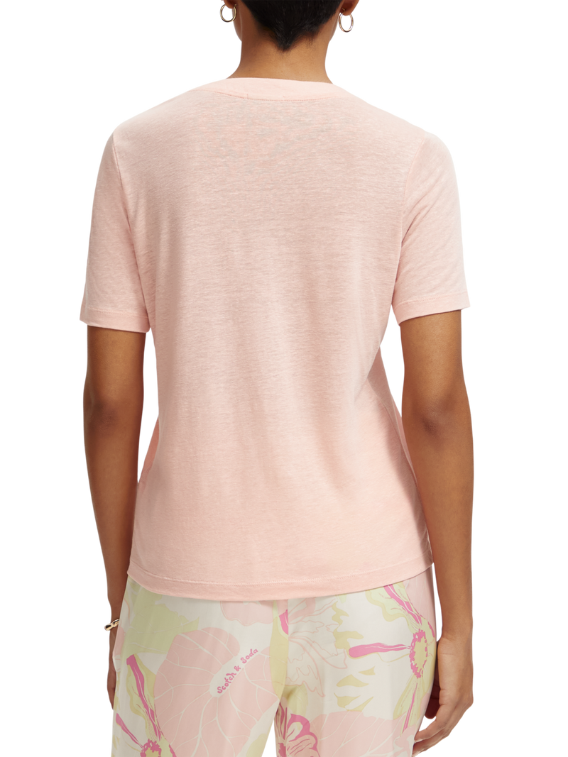 Maison Scotch - V-Neck Linen Tee - Blush Peach