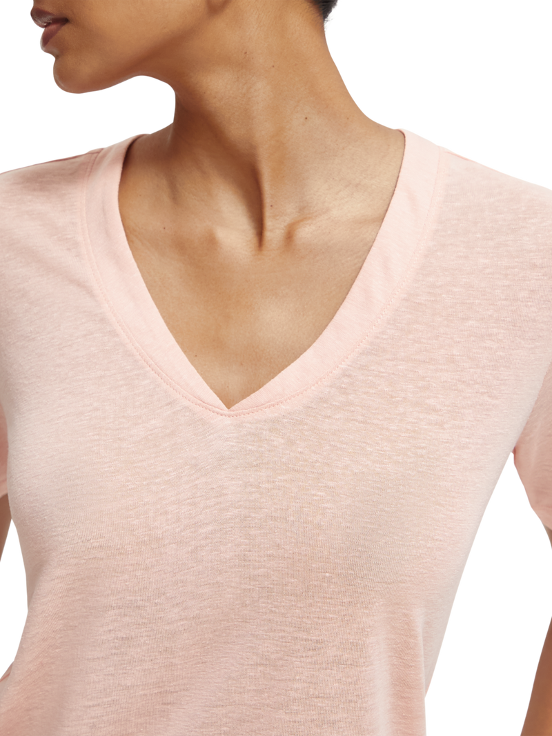 Maison Scotch - V-Neck Linen Tee - Blush Peach