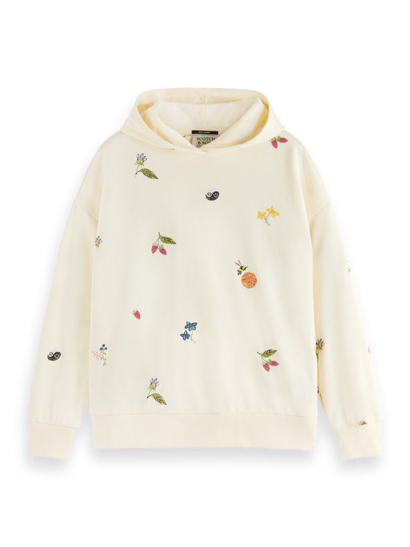 Maison Scotch - Oversized Embroidered Hoodie - Vanilla White