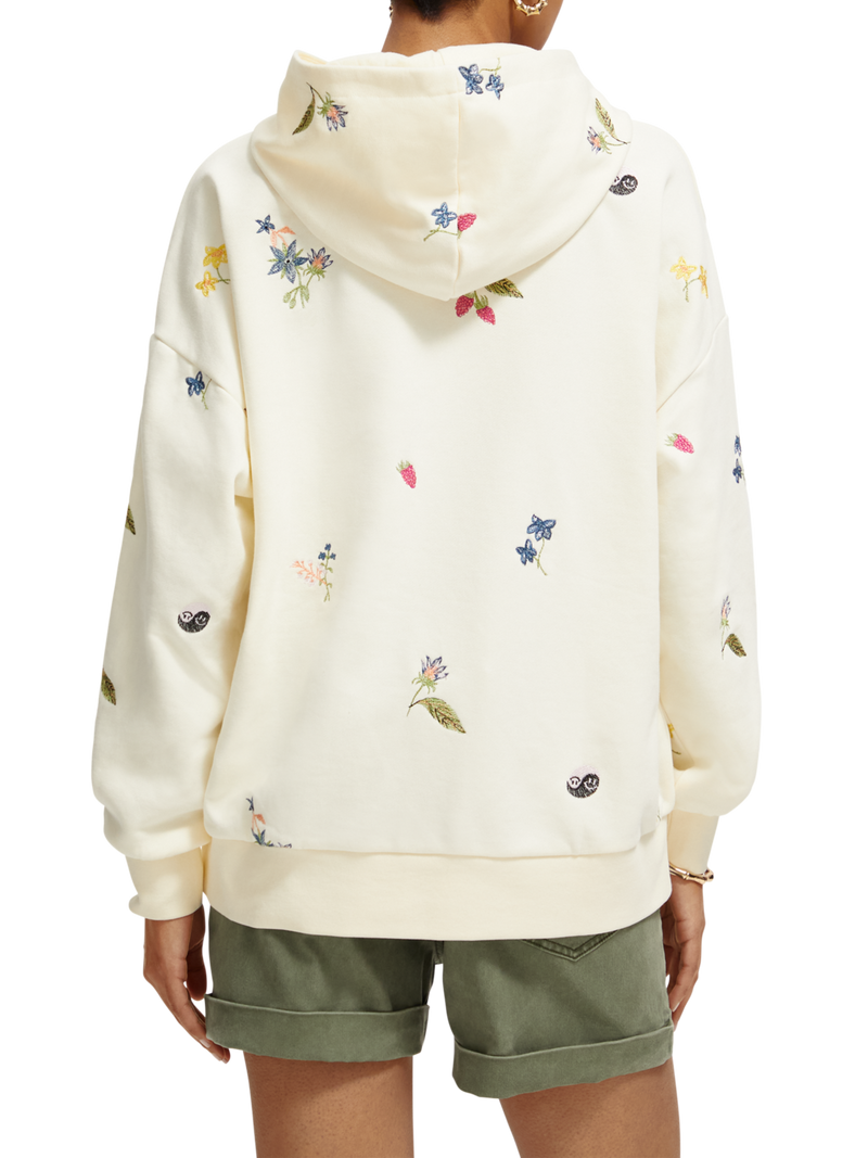 Maison Scotch - Oversized Embroidered Hoodie - Vanilla White