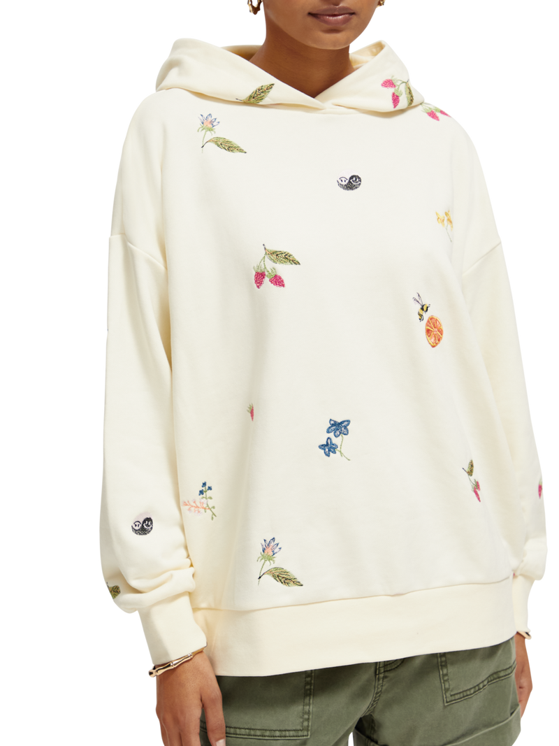 Maison Scotch - Oversized Embroidered Hoodie - Vanilla White